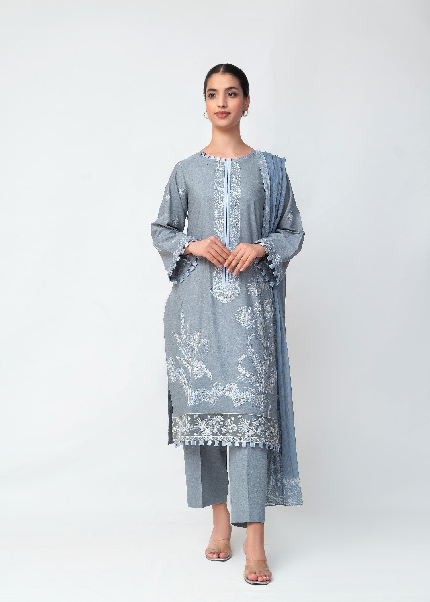 karandi Kurta Set in Cool grey