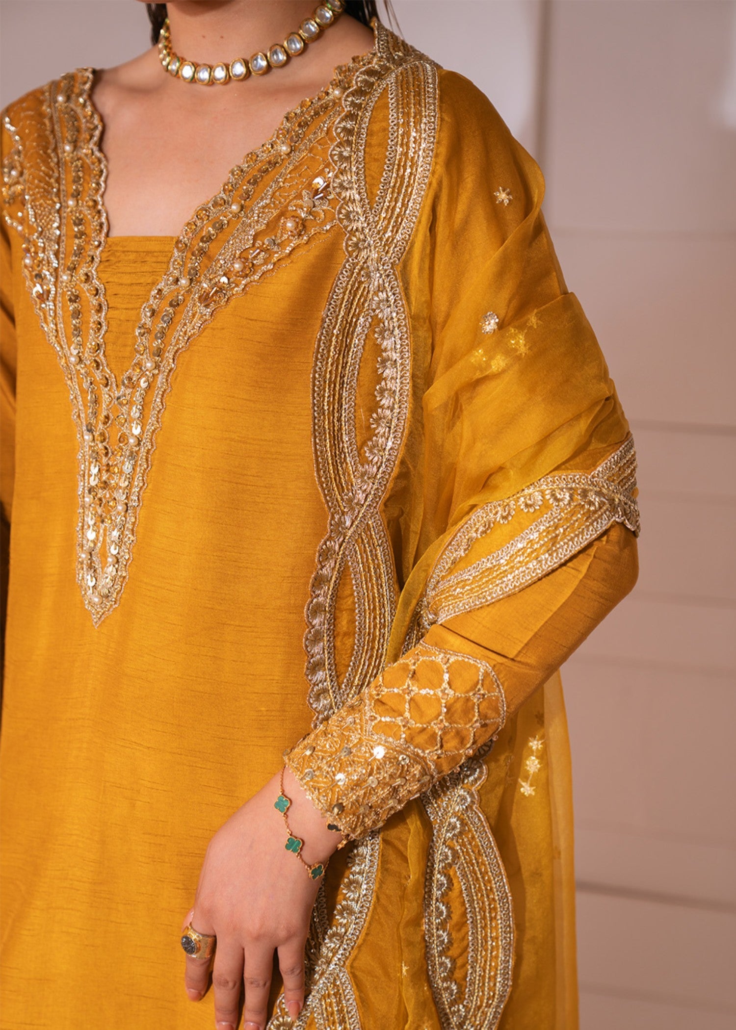 korean raw silk Kurta Set in Mustard