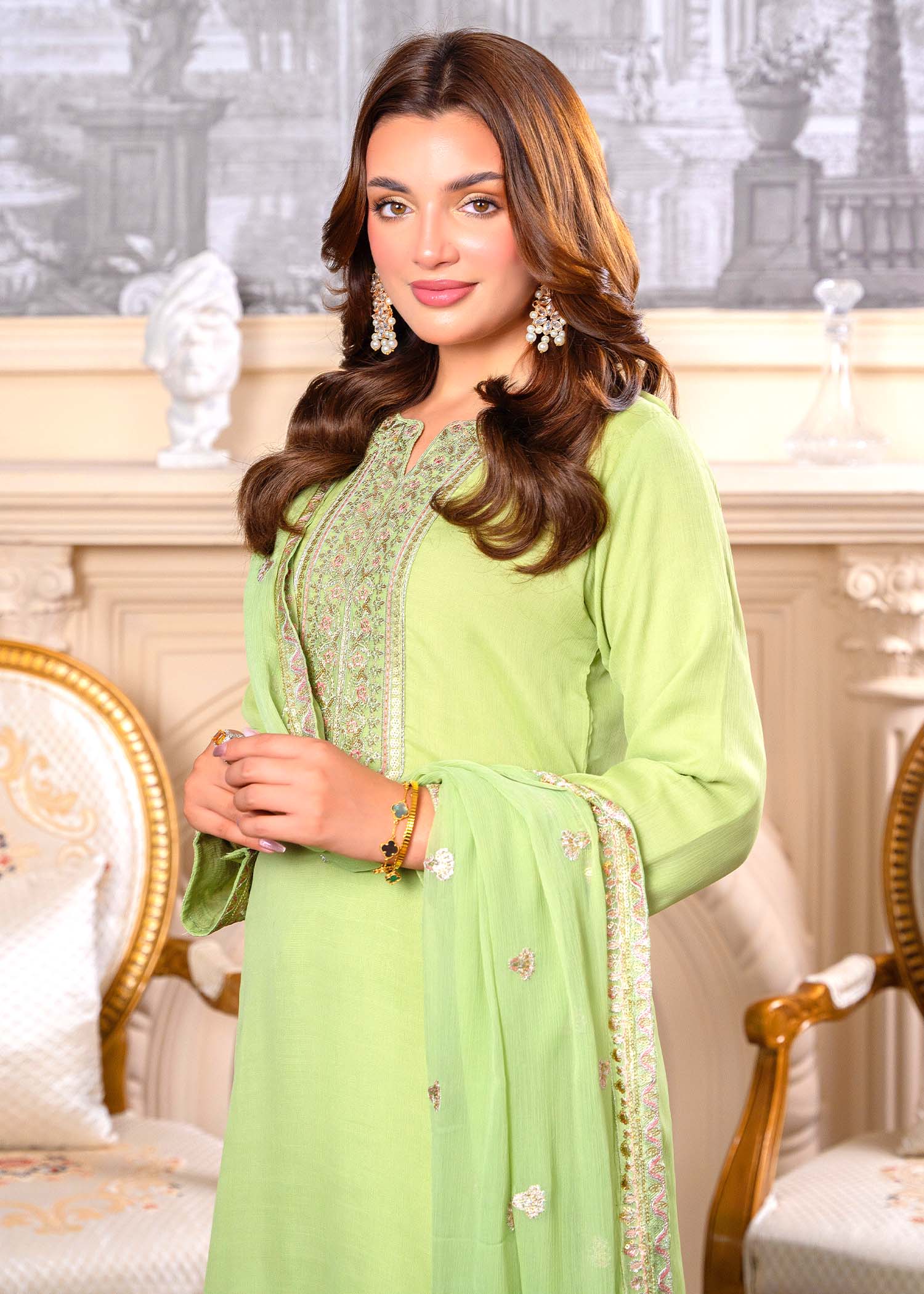 crinkle Kurta Set in Pistachio green