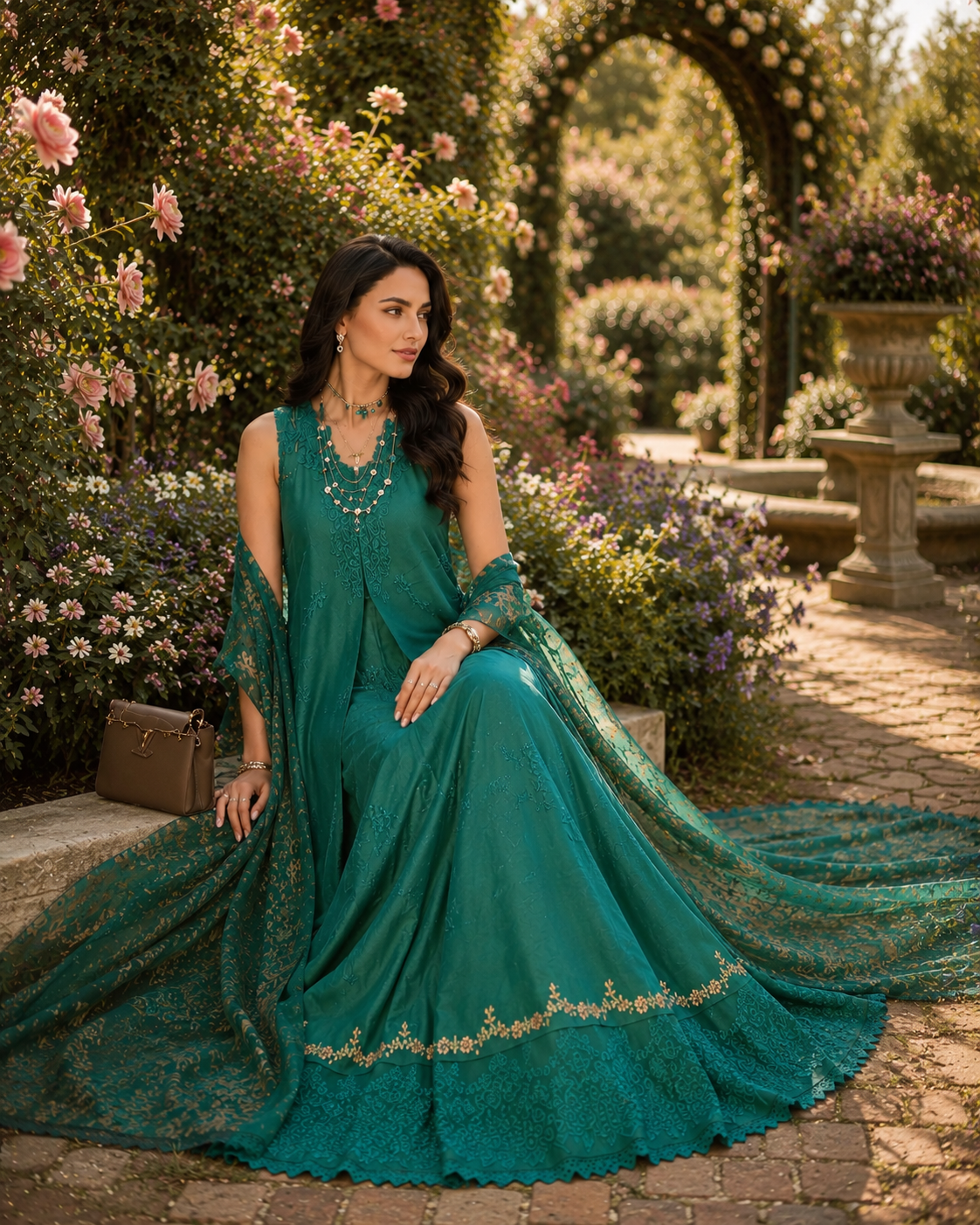Noor Eid Printskhas Lawn – D2 – Peacock Green