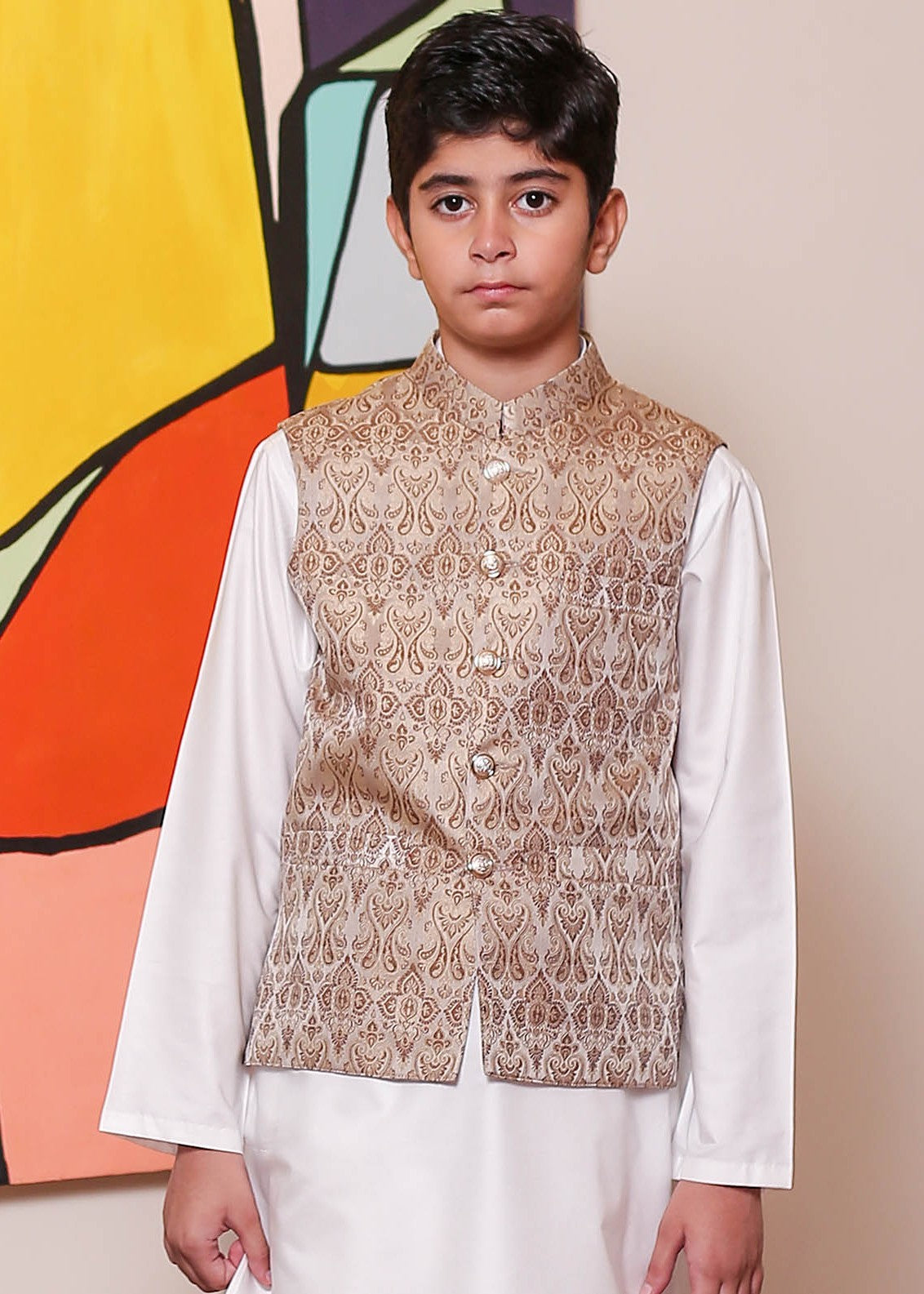 banarsi silk Waistcoat in Coffee brown