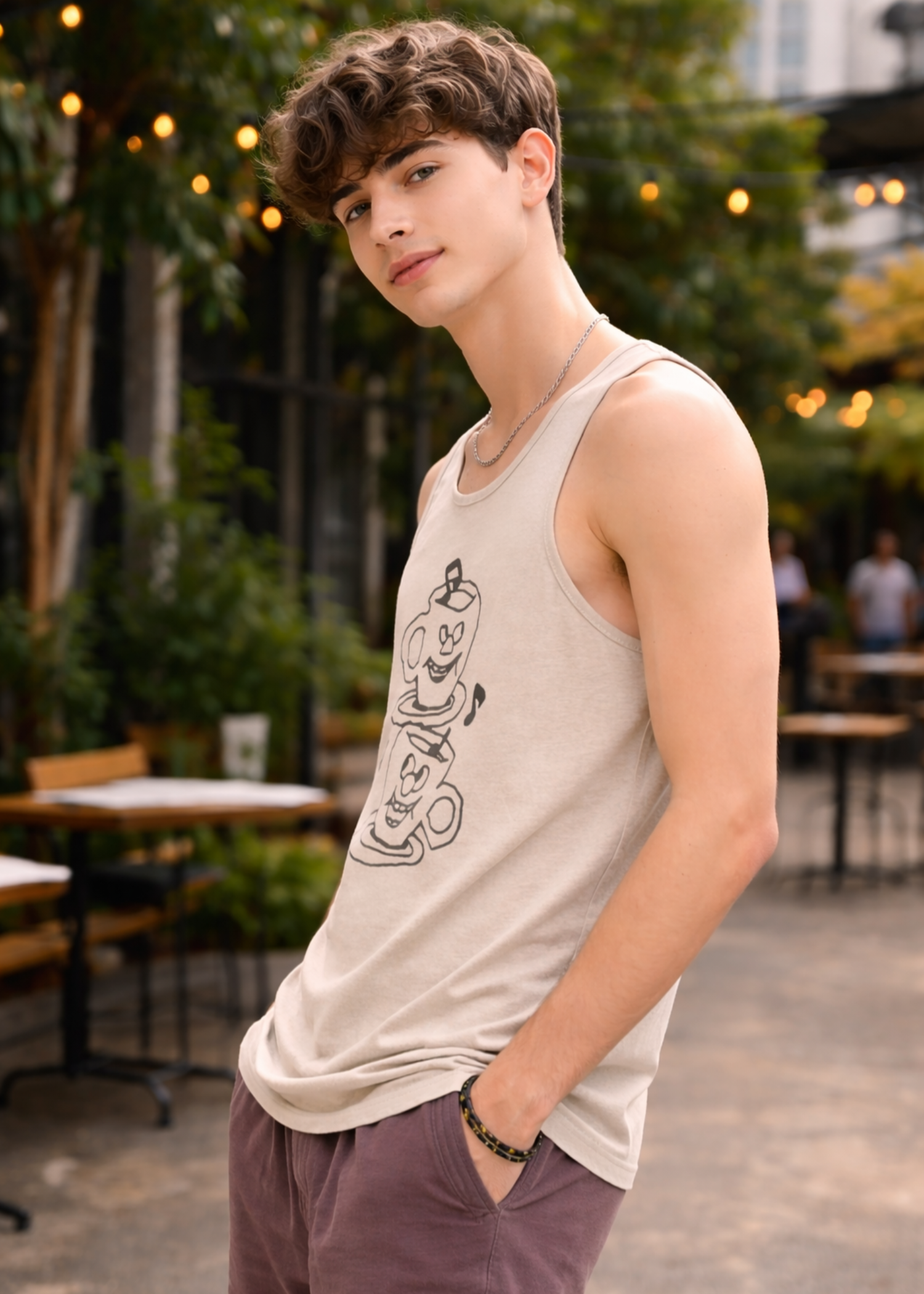 cotton Tank Top in Beige