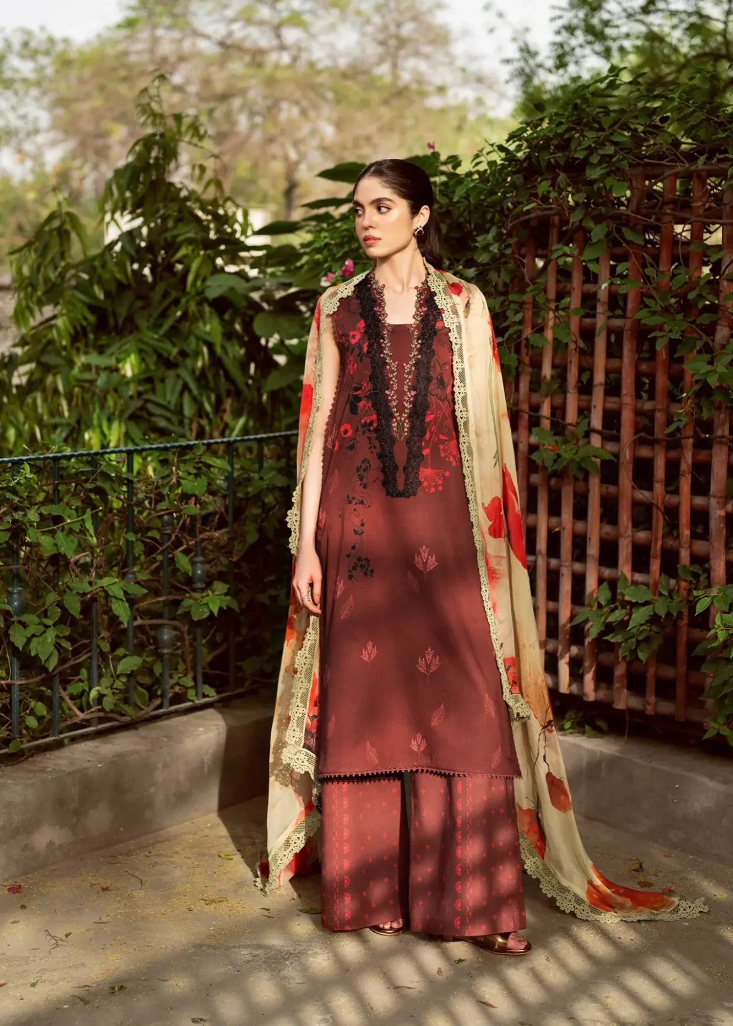 lawn Unstitched in Rustic red