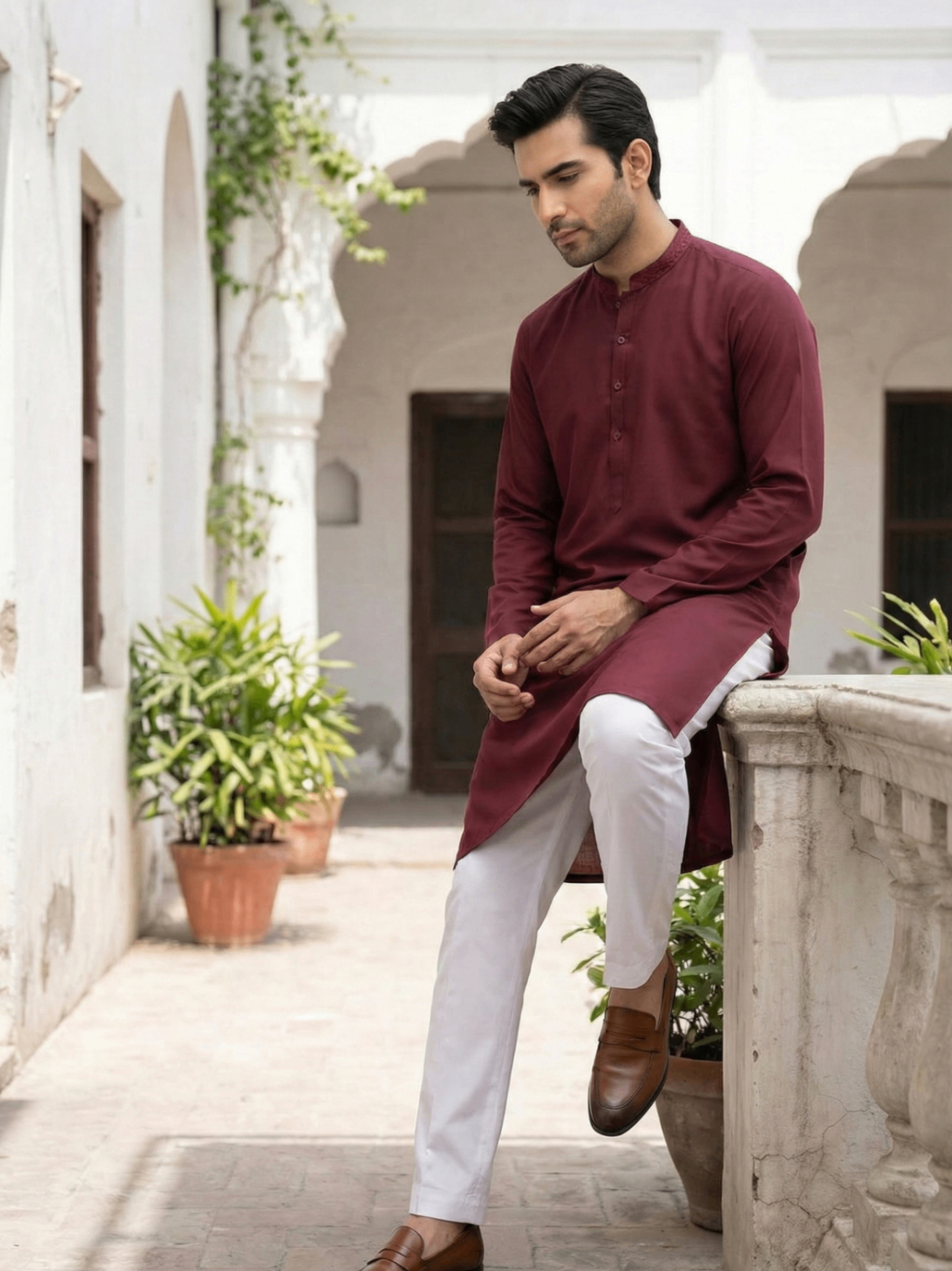 wash & wear Kurta in Maroon