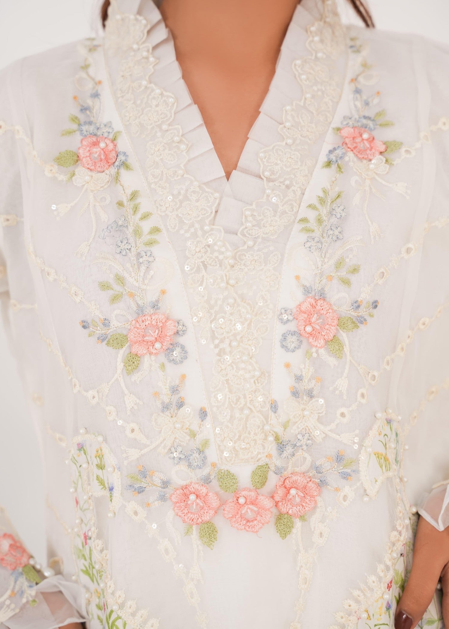 chiffon Kurta Set in Pearl white