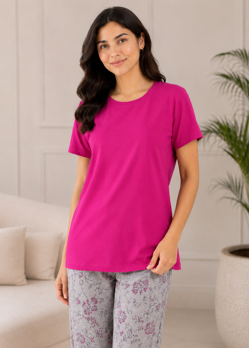 single jersey knit T Shirt in Hot pink