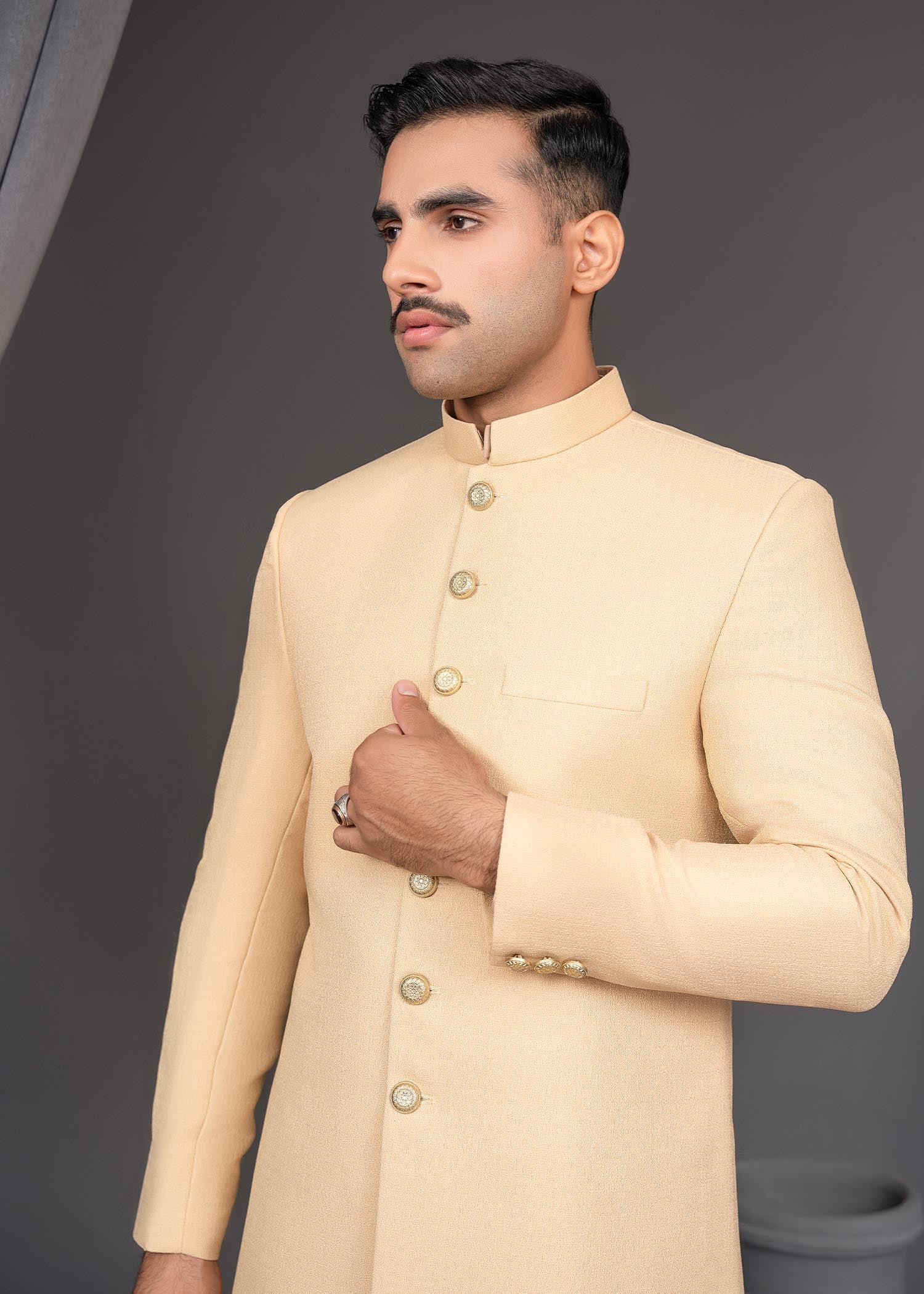 jamawar Sherwani in Gold