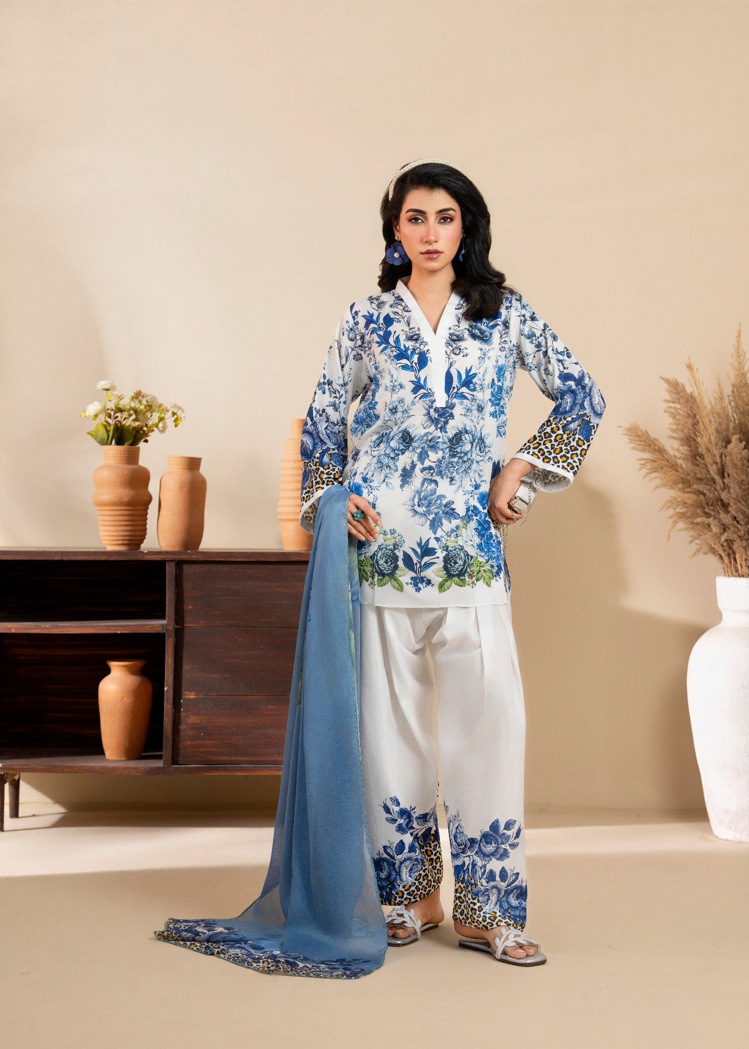 poly lawn Kurta Set in White