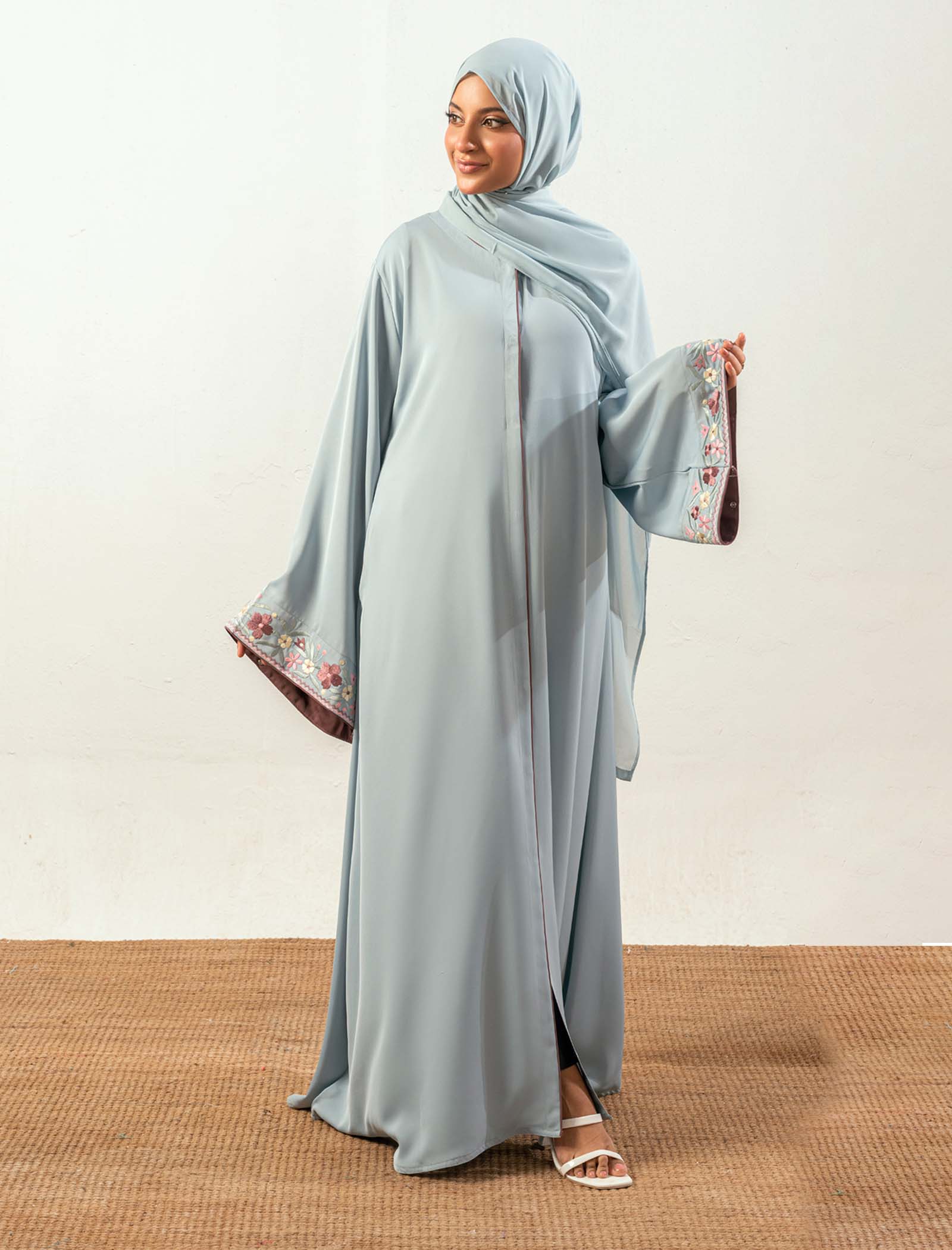 polyester Abaya in Ice blue