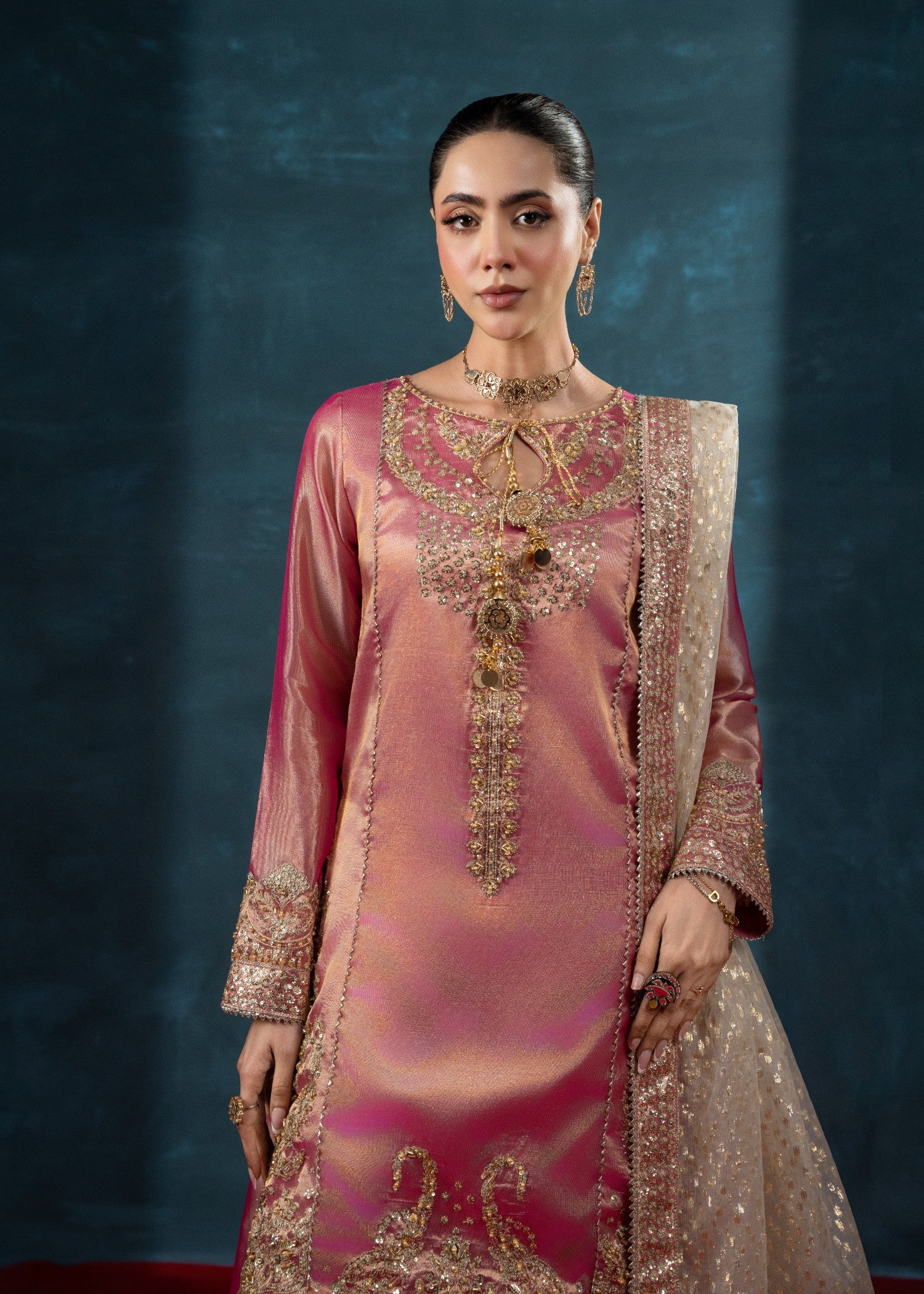 tissue Sharara in Coral pink