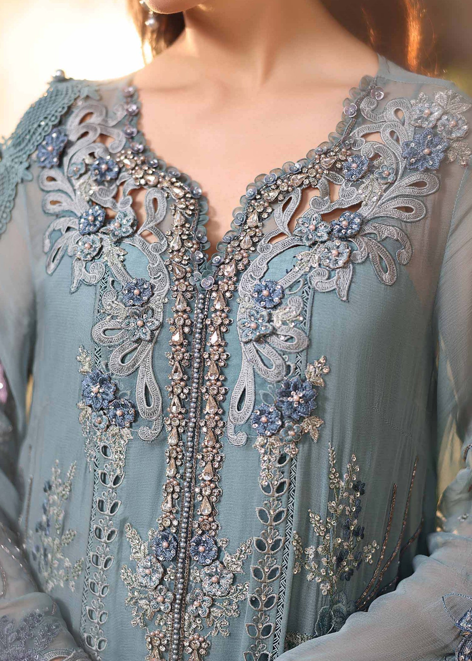 chiffon Unstitched in Light blue