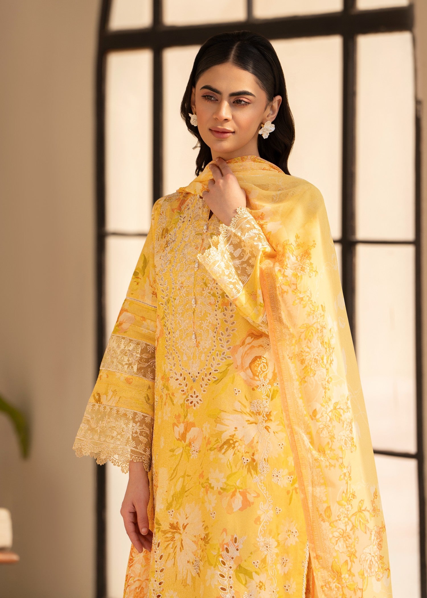 cambric Kurta Set in Pale yellow