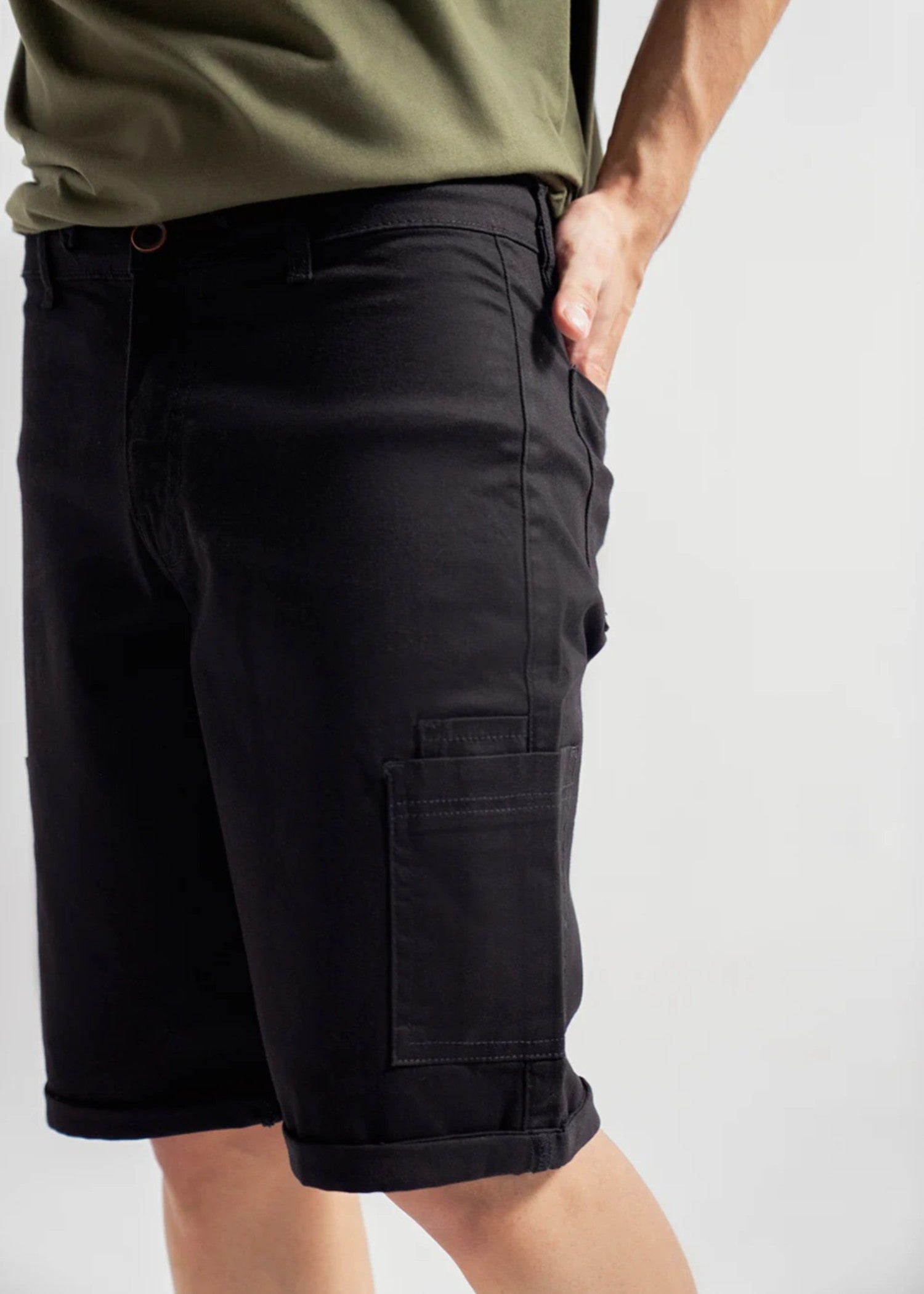 twill cotton Shorts in Black