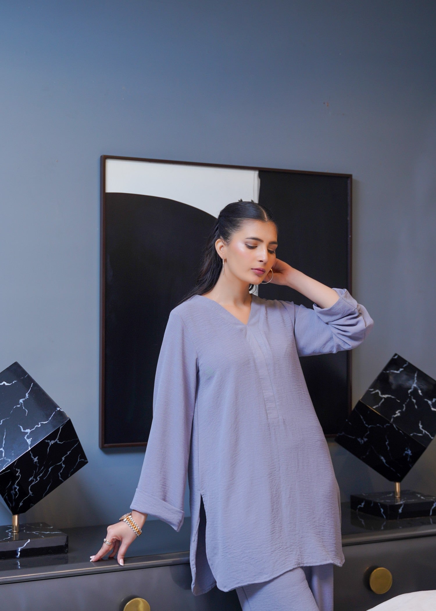 poly lawn Co ord Sets in Grey