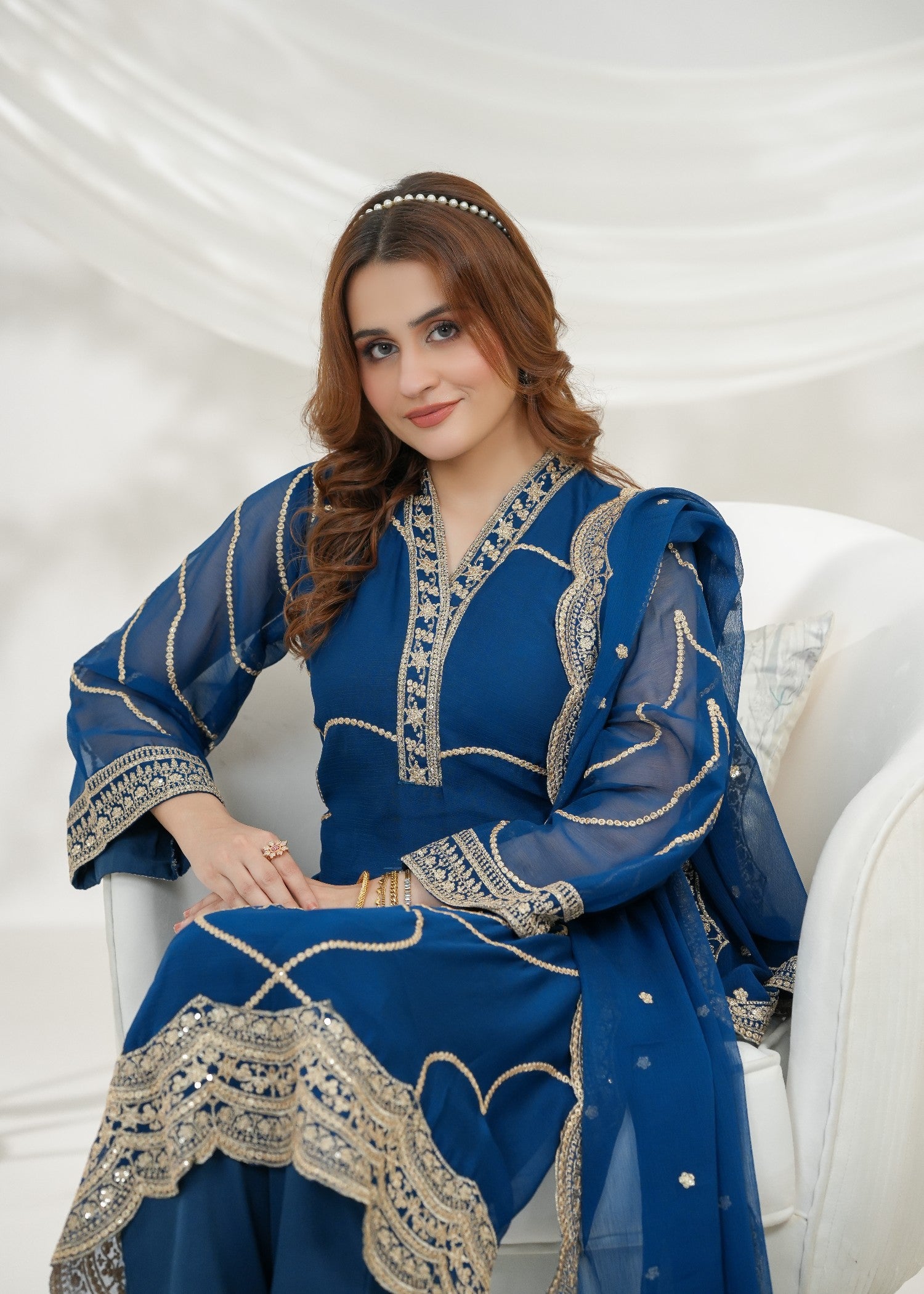 chiffon Kurta Set in Yale blue