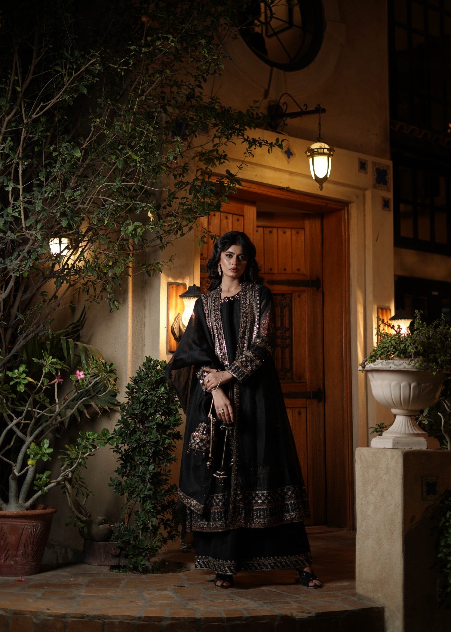 khaddi net Gown in Black