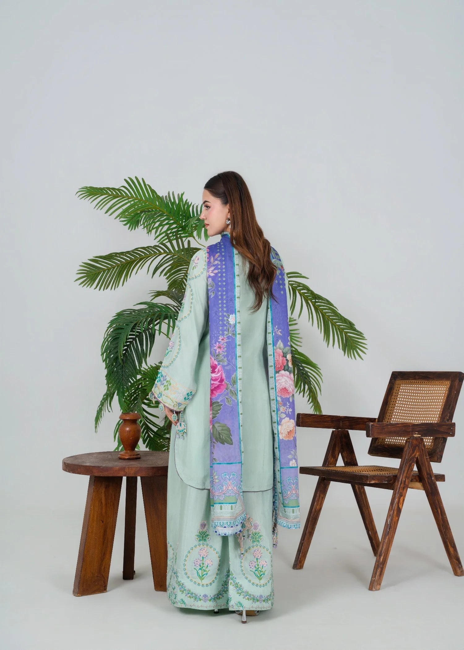 silk Kurta Set in Tea green