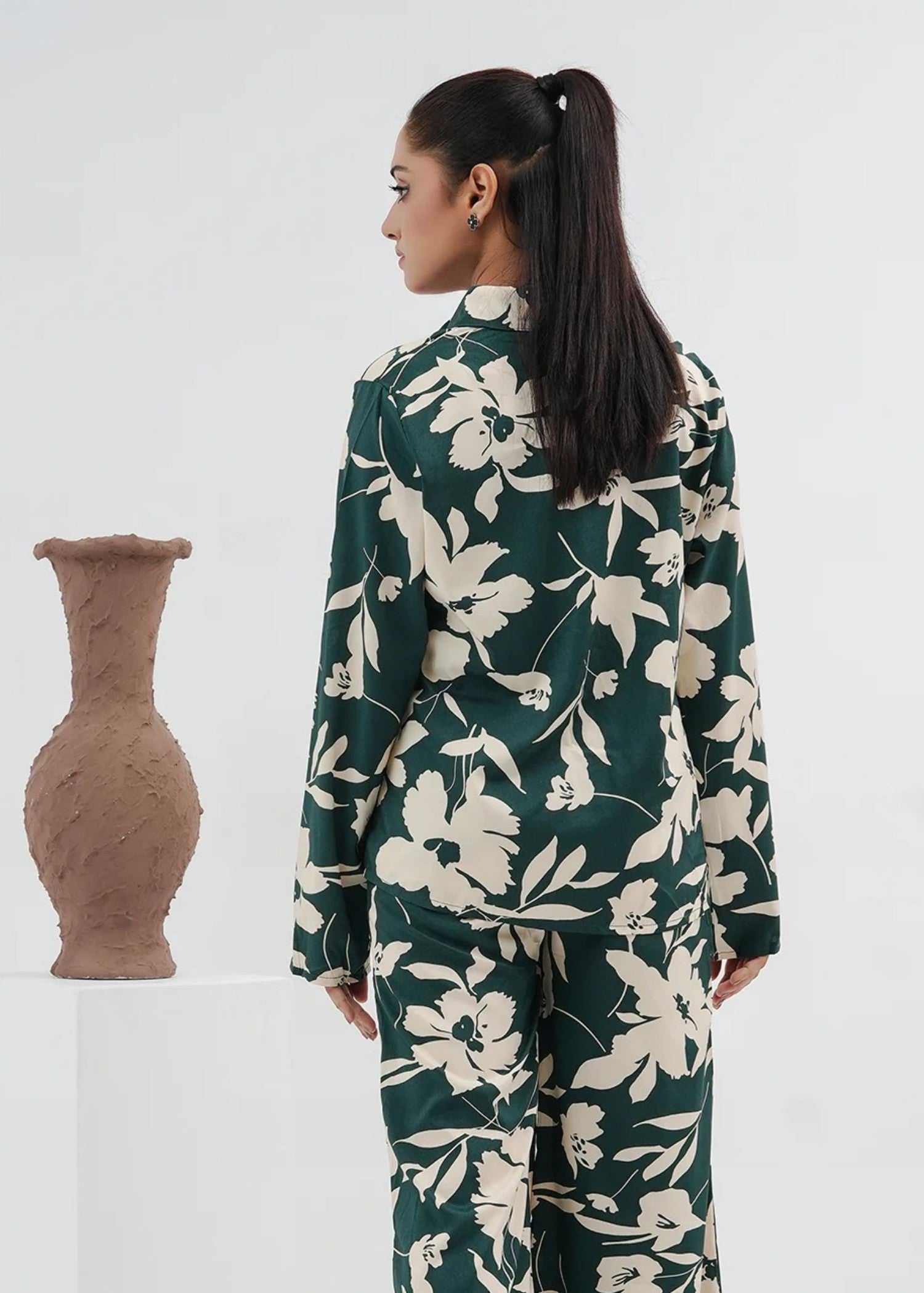 blended satin polyester Co Ord Sets in Green