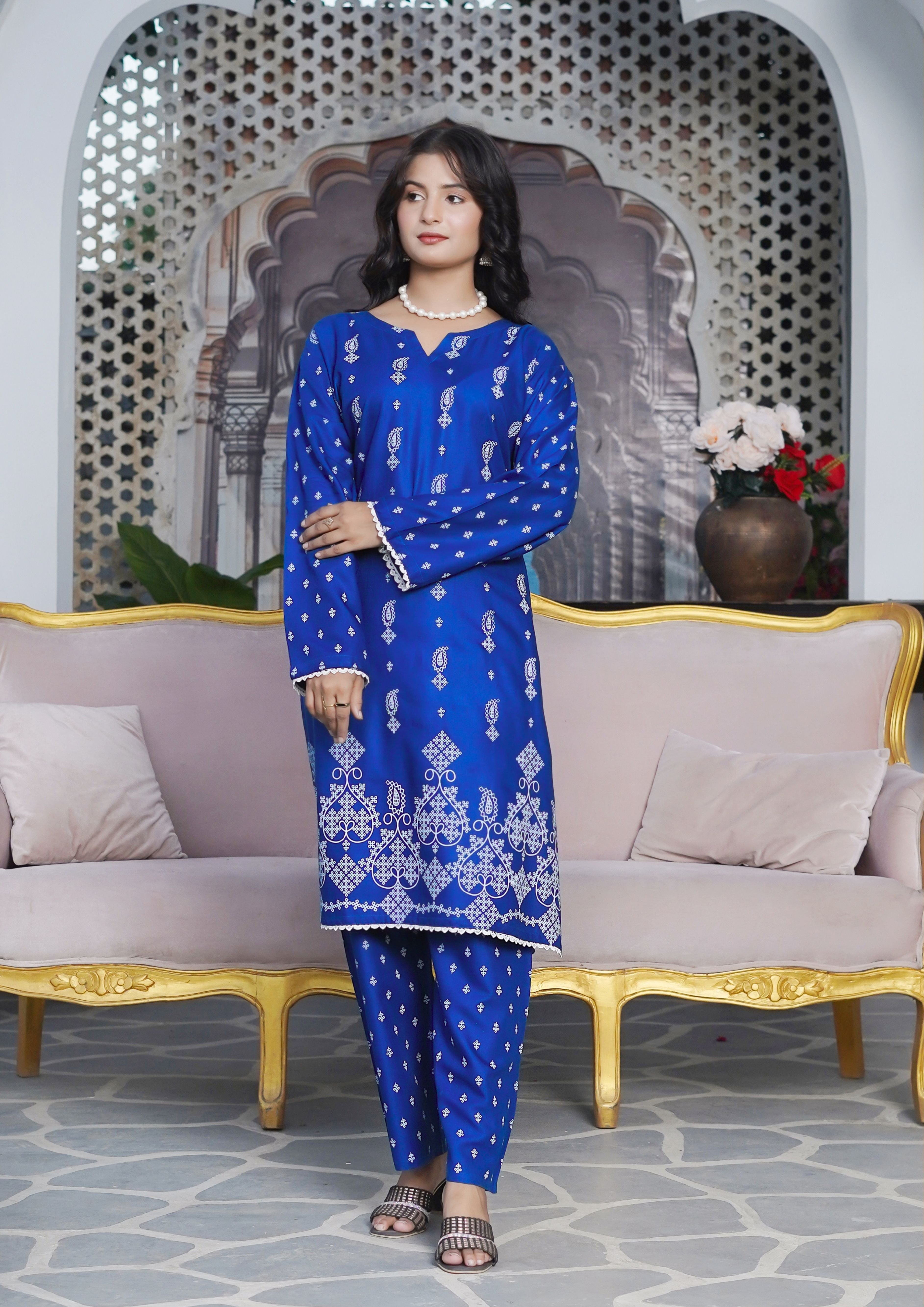 arabic lawn Kurta Set in Blue