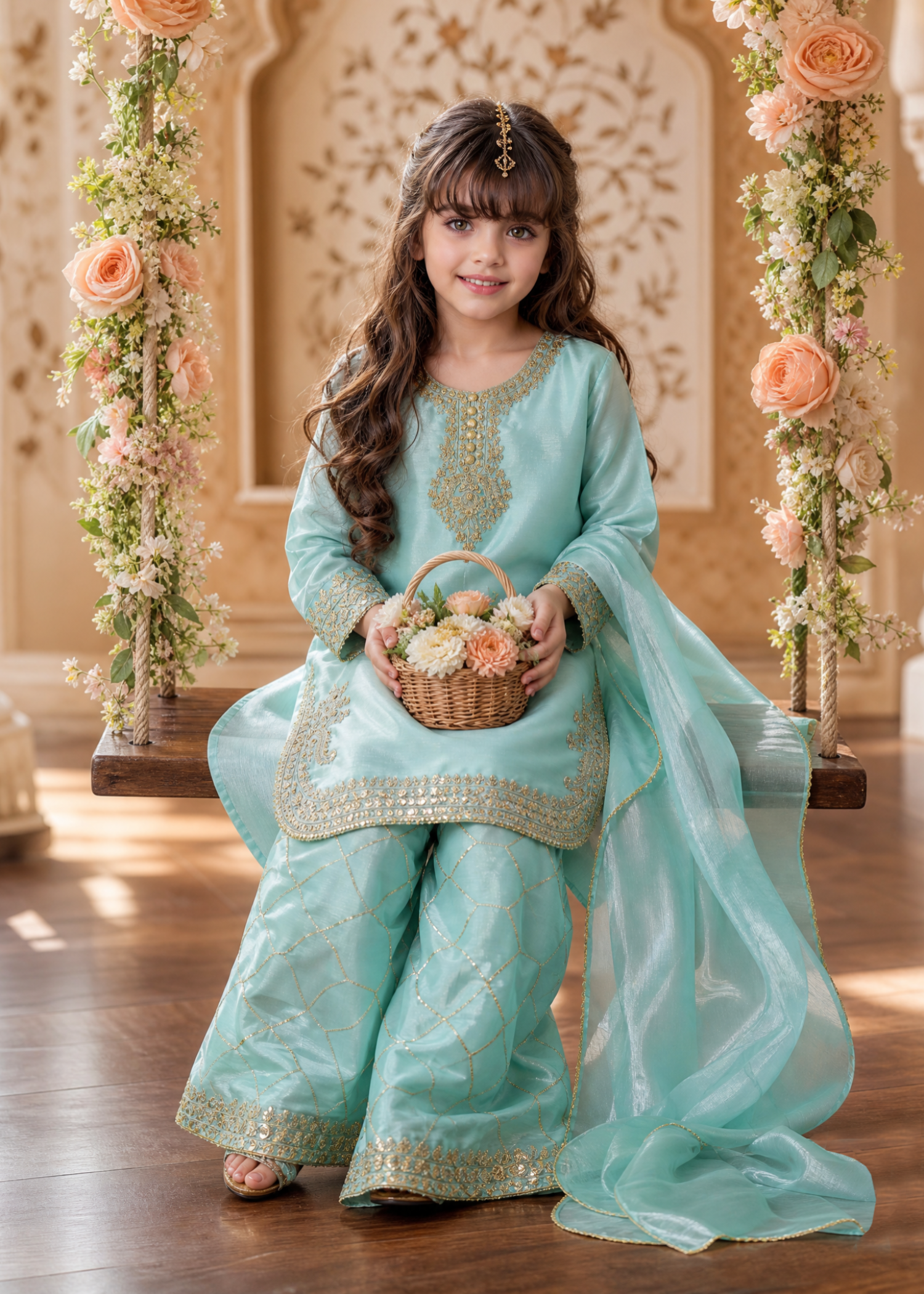 satin silk Kurta Set in Ice blue