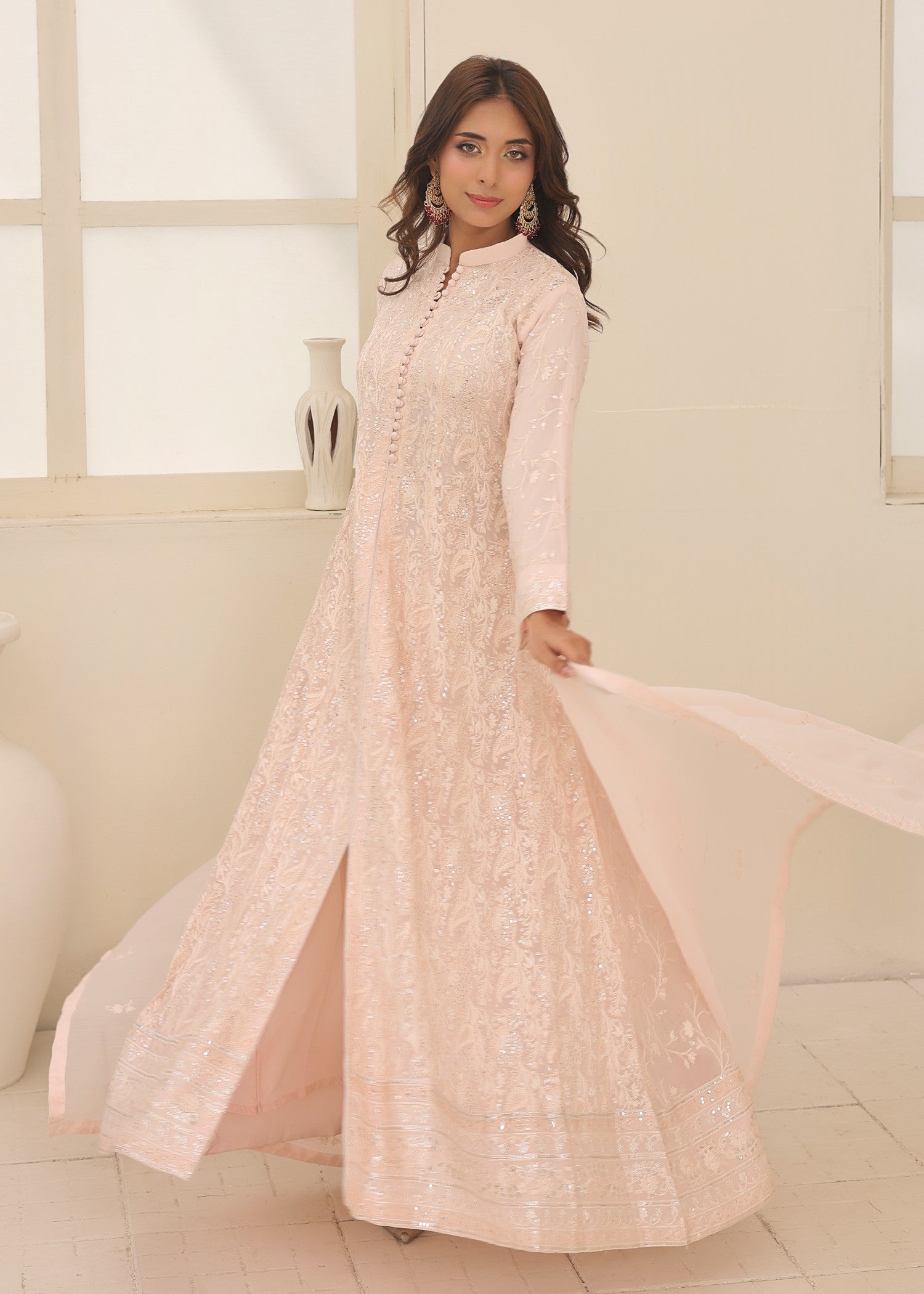 bemberg crinkle chiffon Maxi in Peach orange