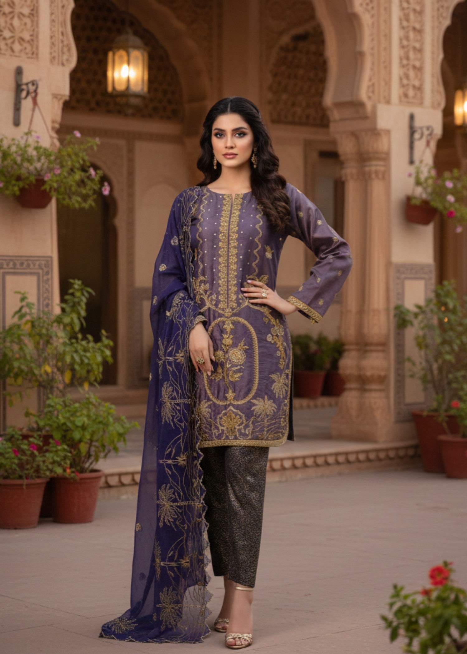 masuri Kurta Set in Purple