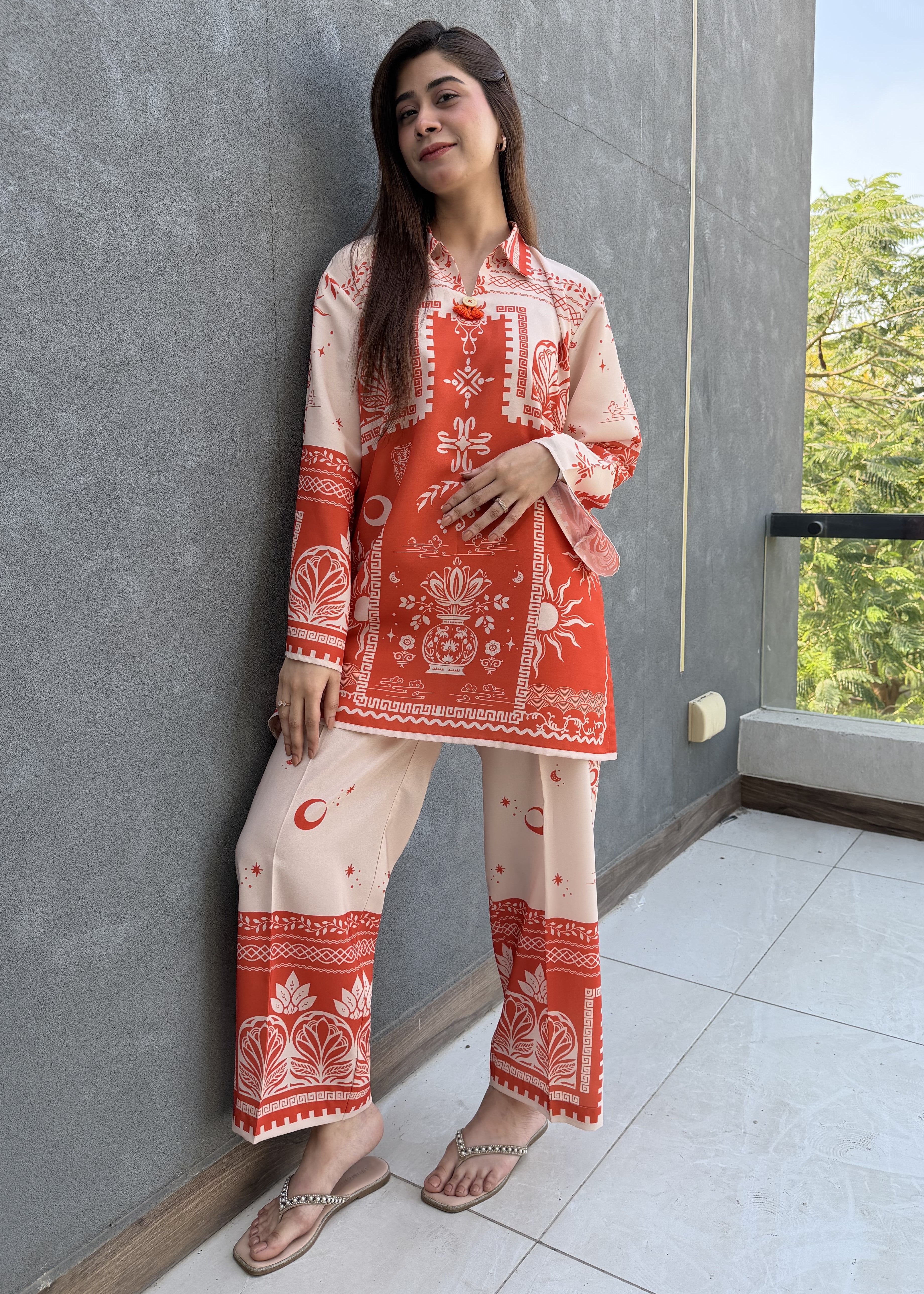 arabic lawn Co ord Sets in Orange