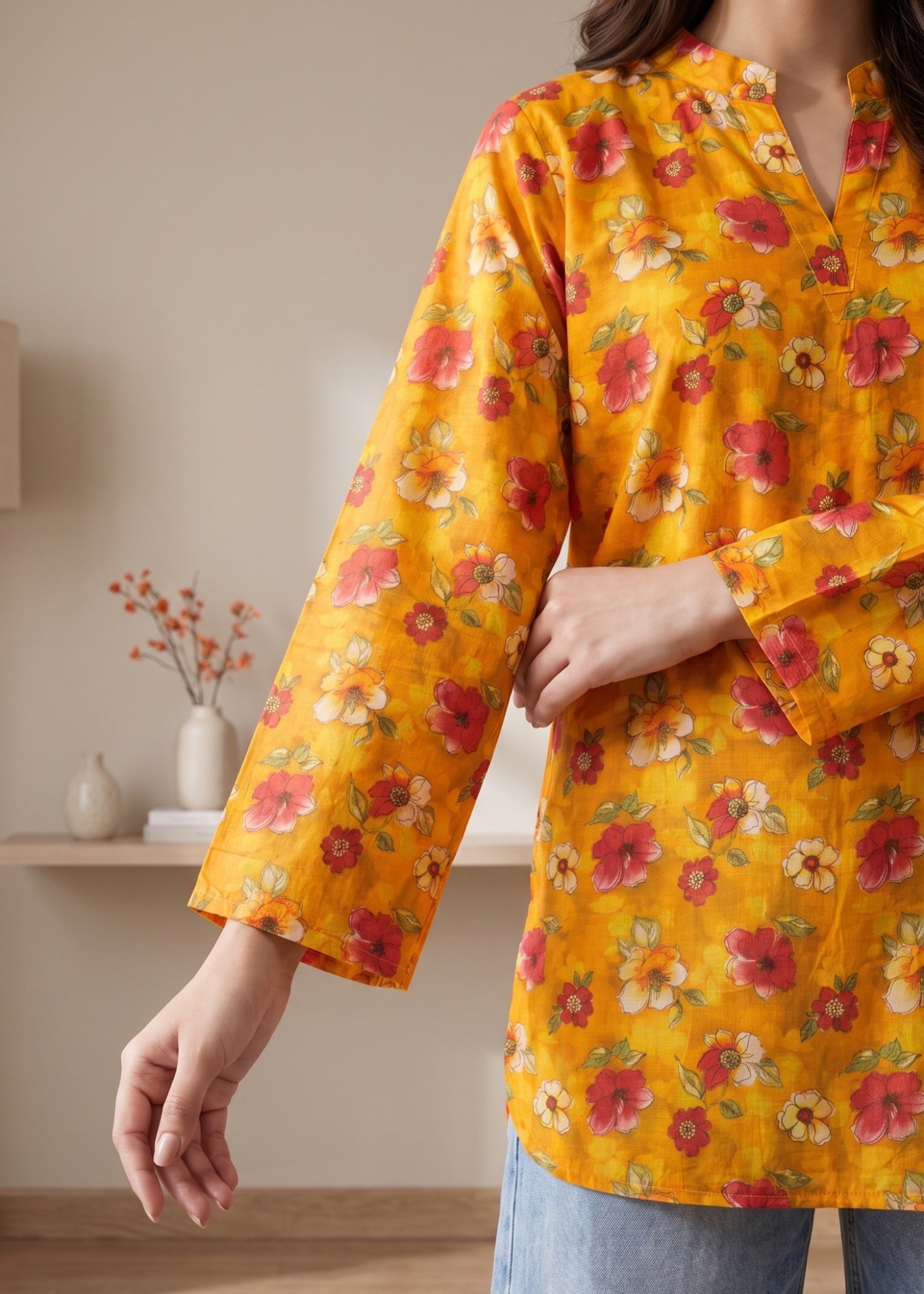 lawn cotton Kurti in Clay orange