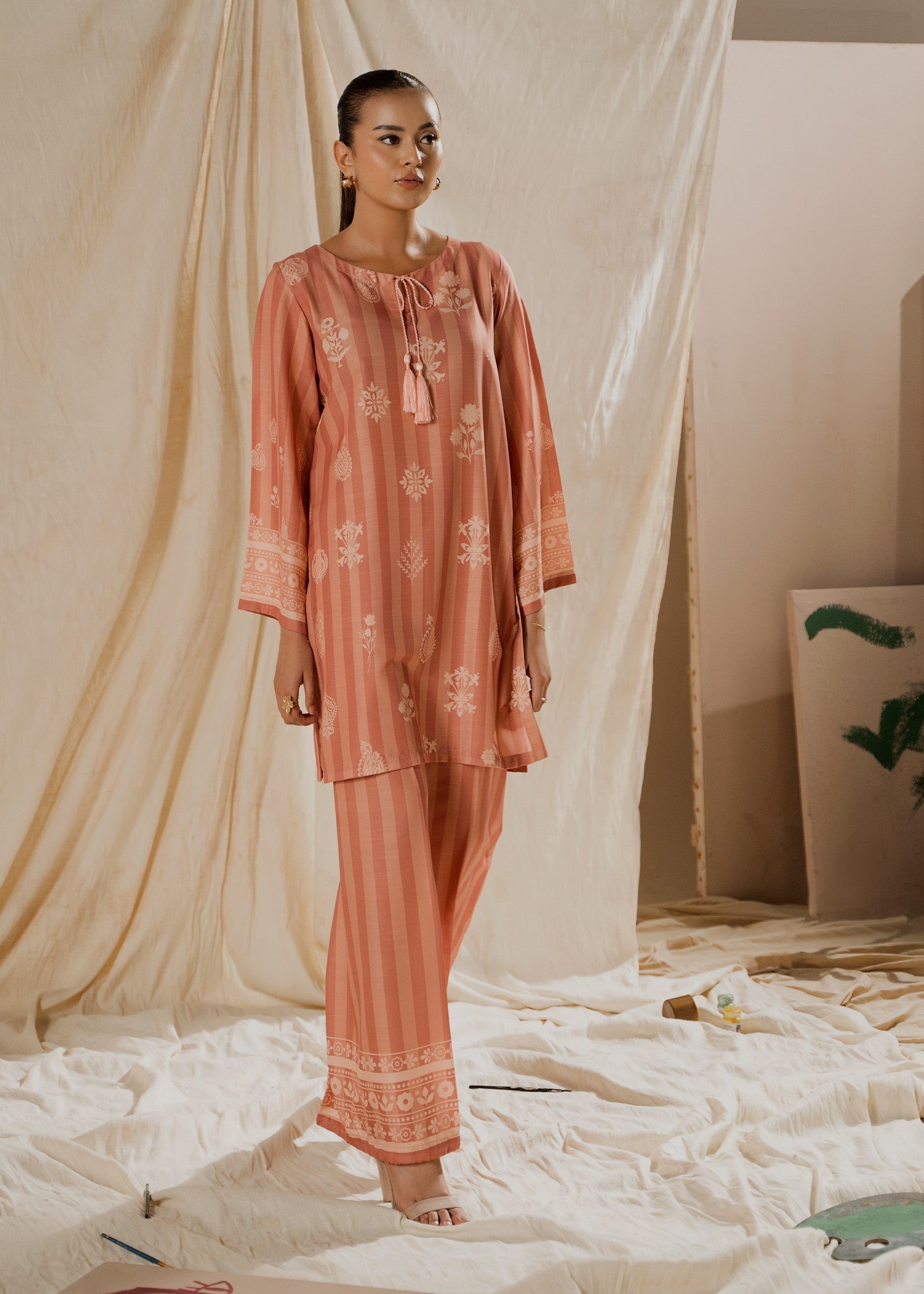 raw silk Co Ord Sets in Peach pink