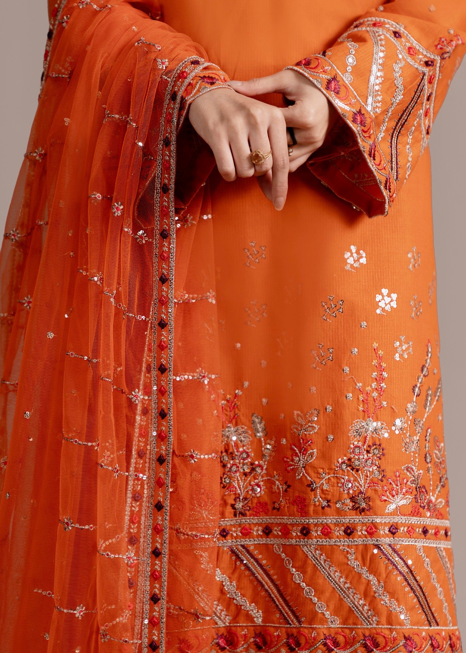cotton Kurta Set in Orange