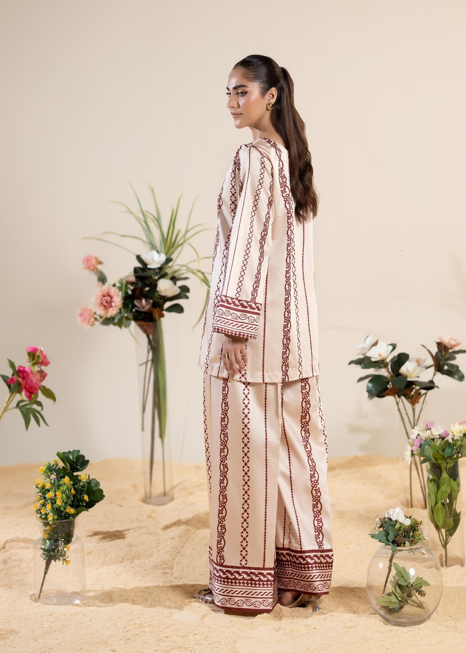 satin silk Co Ord Sets in Beige