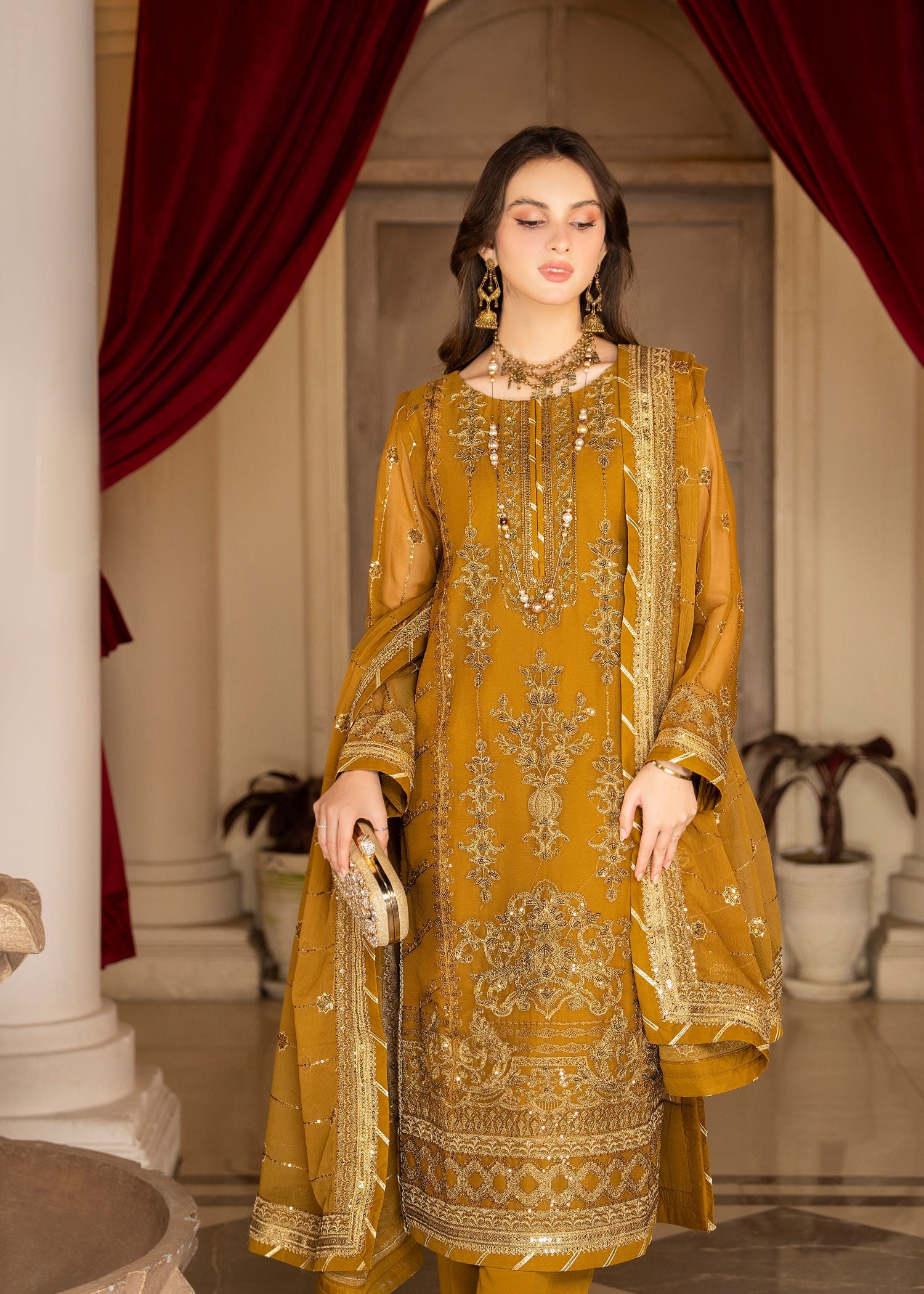 chiffon Kurta Set in Mustard
