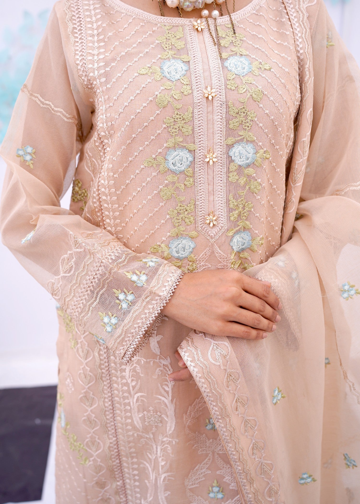 organza net Kurta Set in Beige