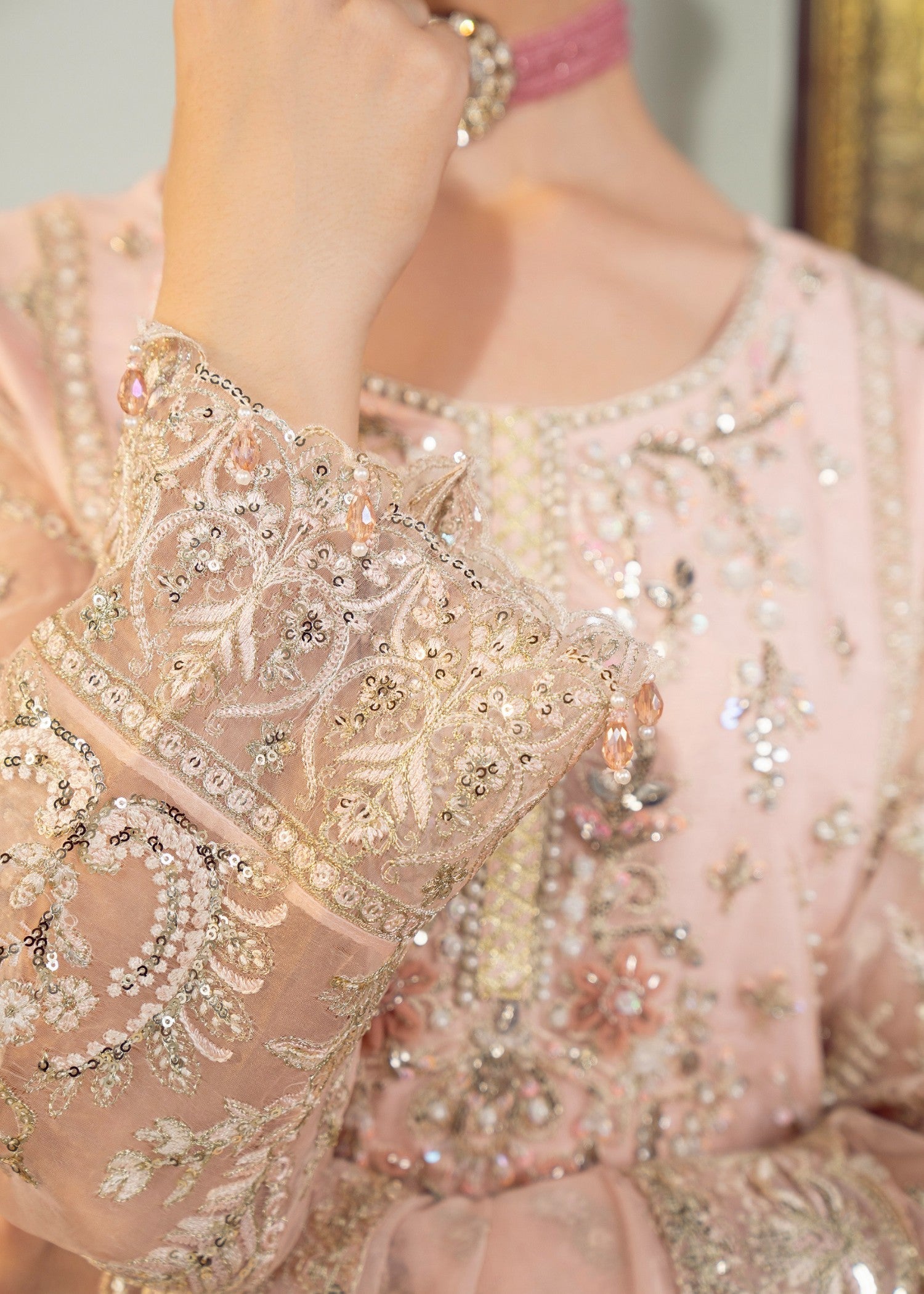organza Unstitched in Baby pink