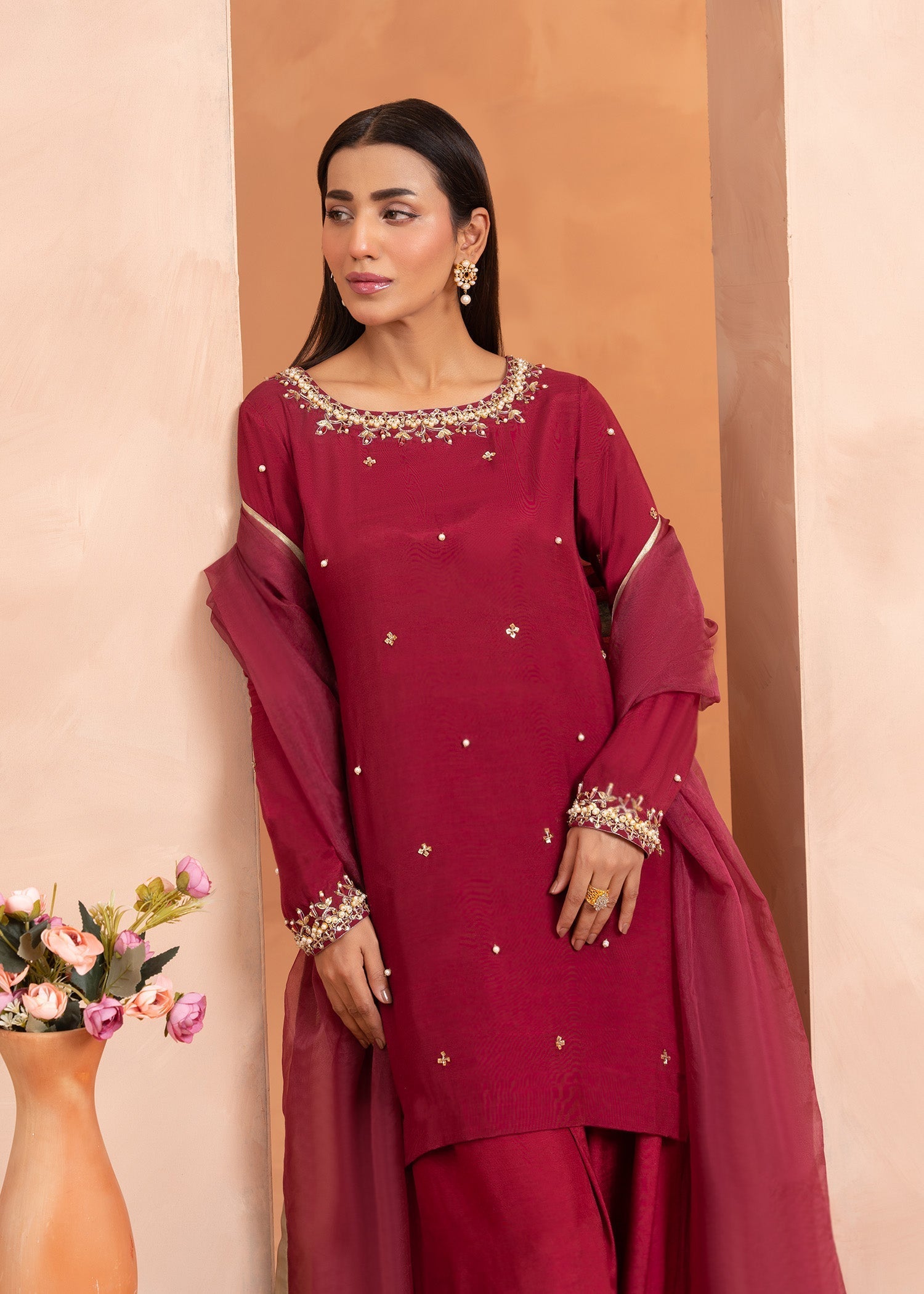 raw silk Kurta Set in Maroon