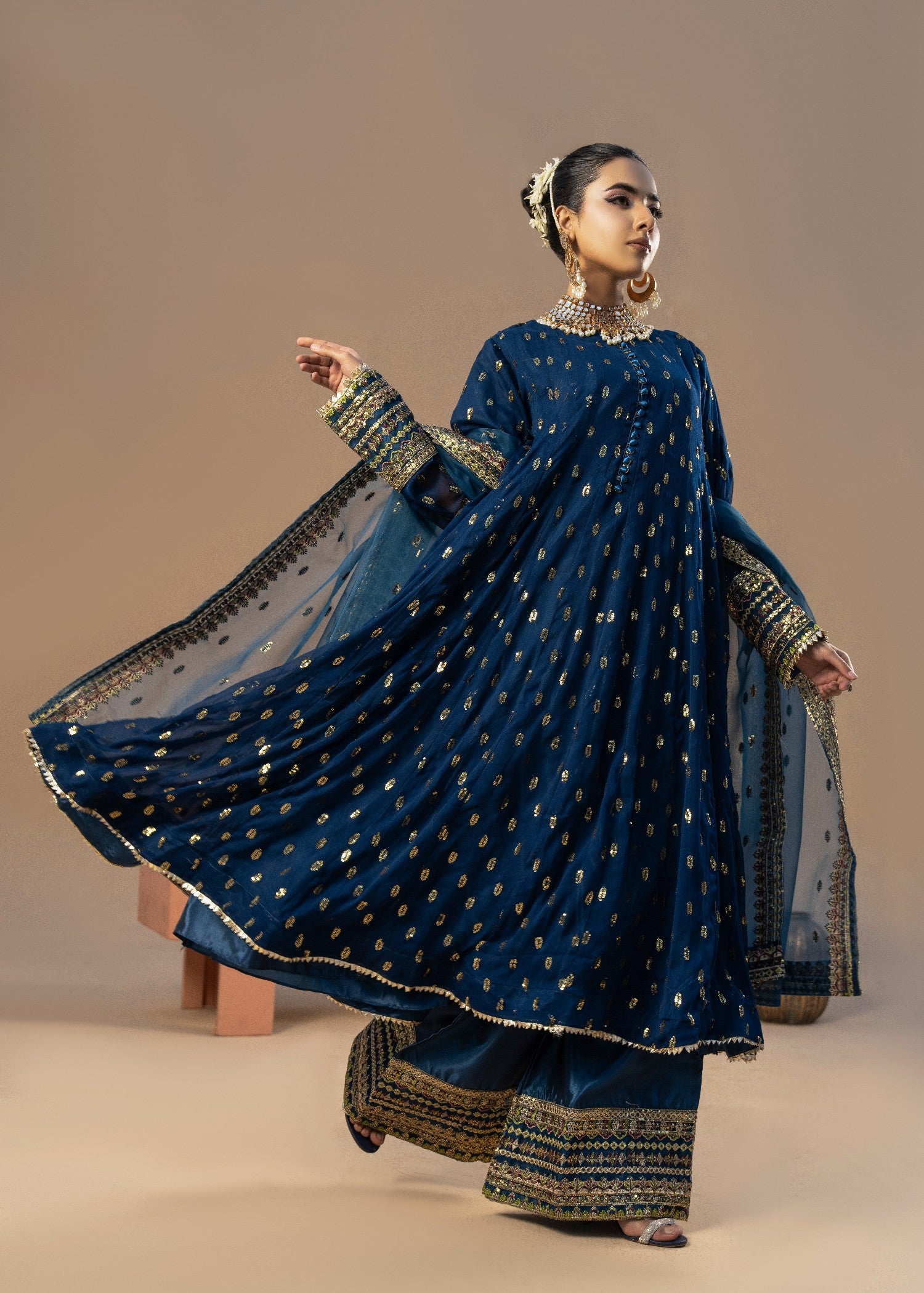 chiffon Anarkali in Blue jay