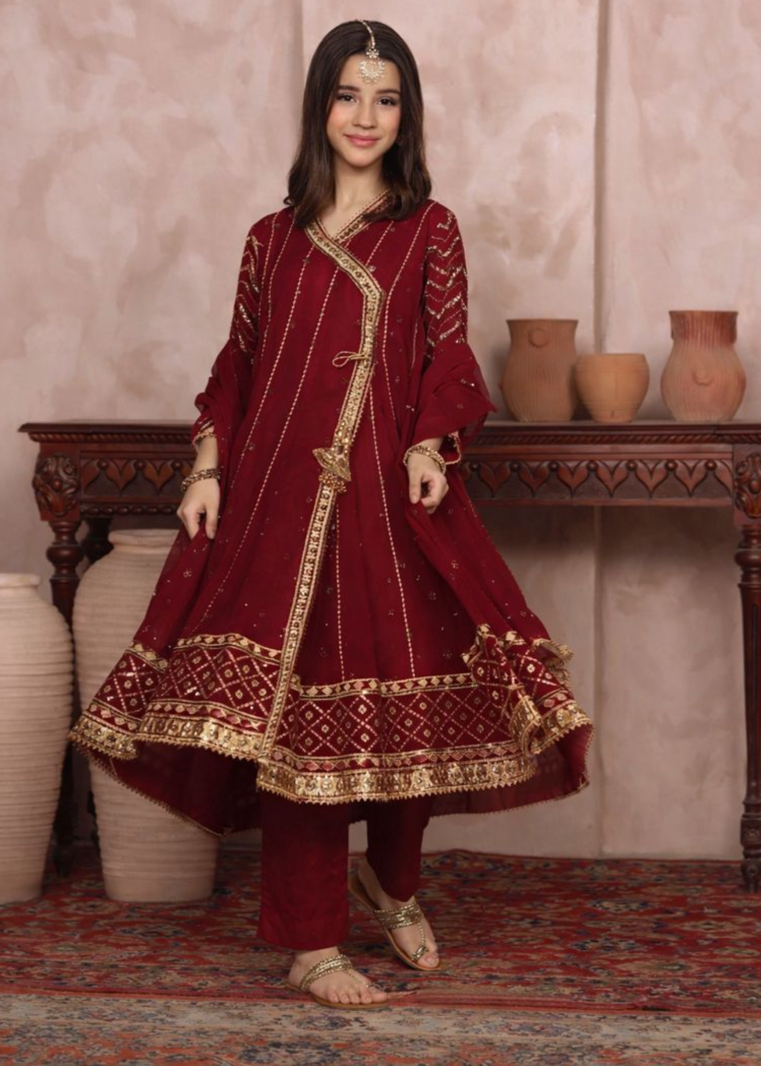 chiffon Angrakha in Maroon