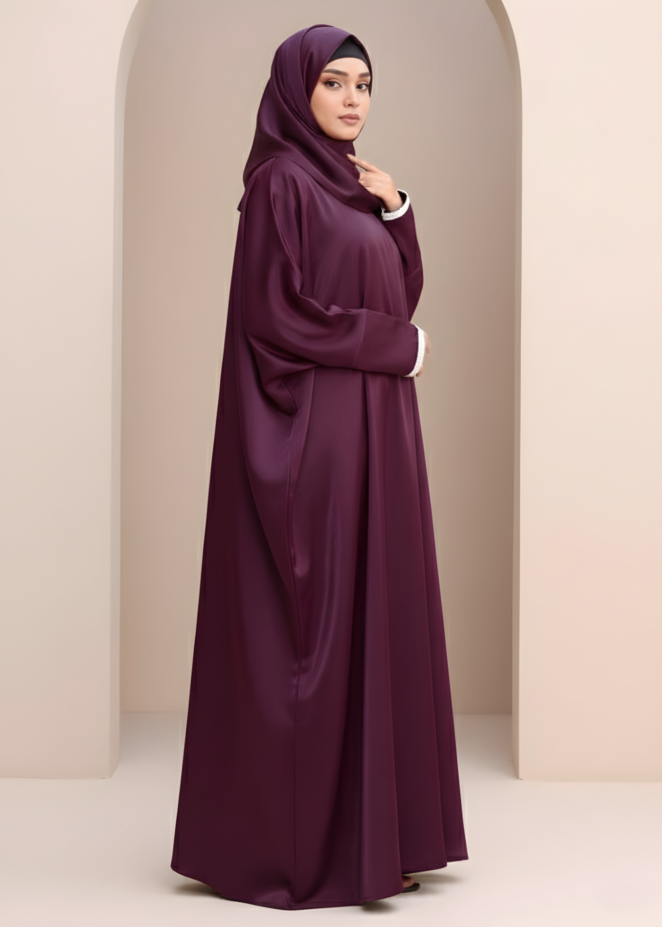 silk georgette Abaya in Plum