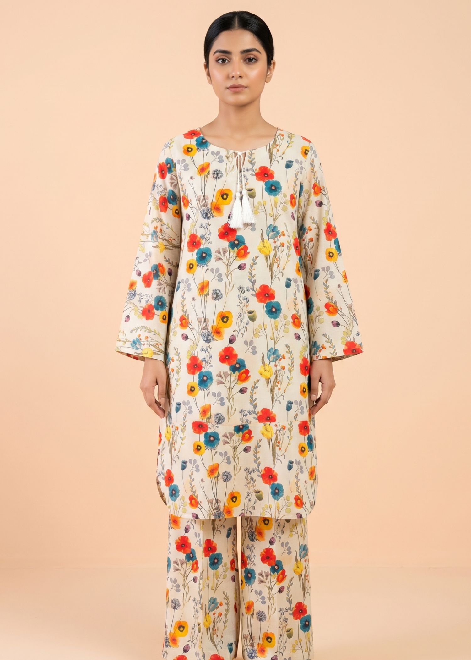 slub lawn Co Ord Sets in Beige, multi