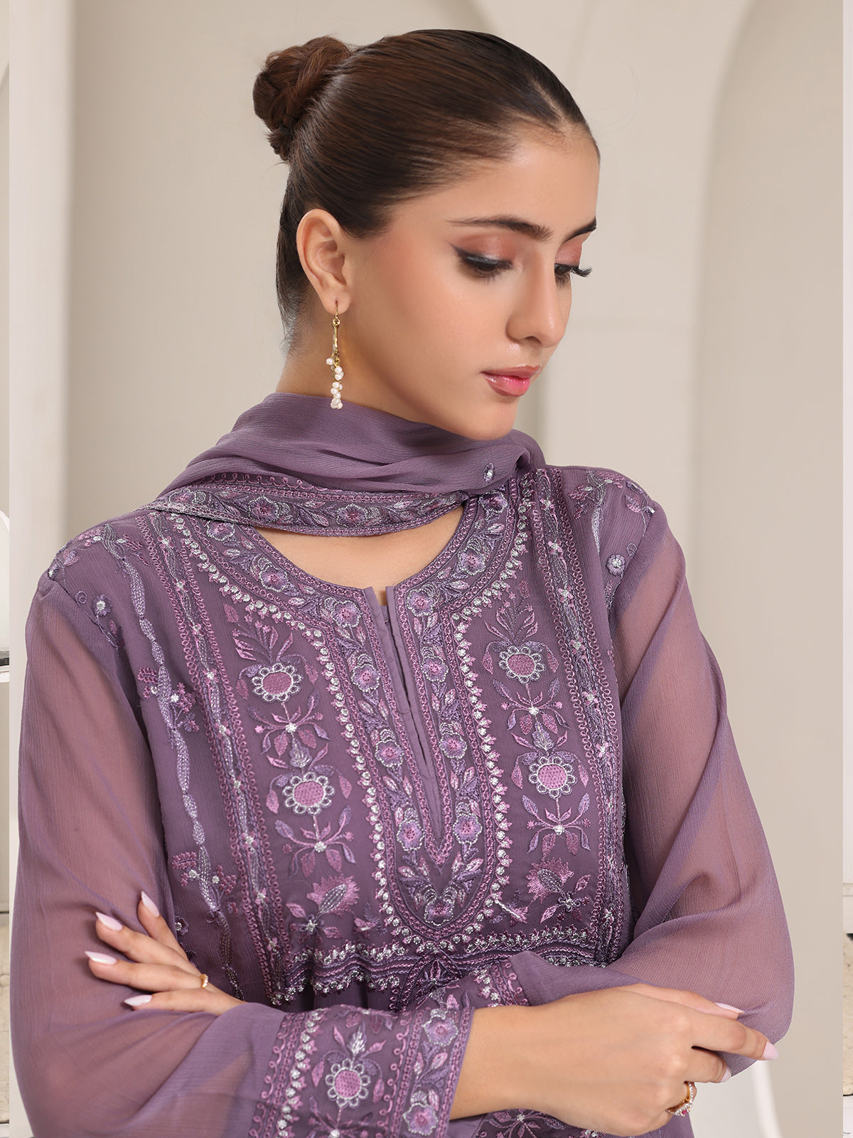 bemberg crinkle chiffon Kurta Set in Mauve
