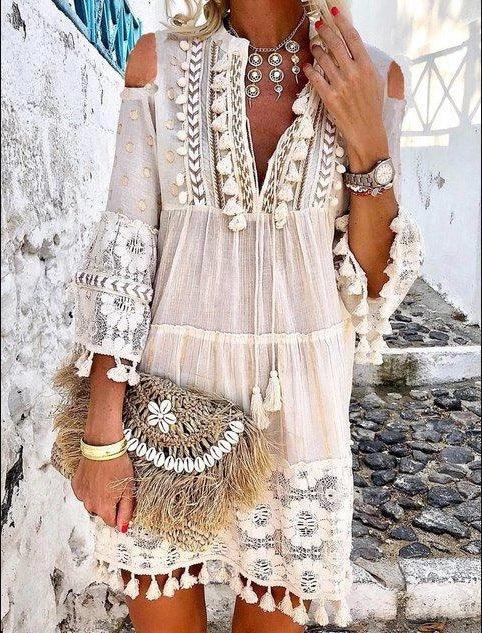 Lace fringed mid-length lace shirt