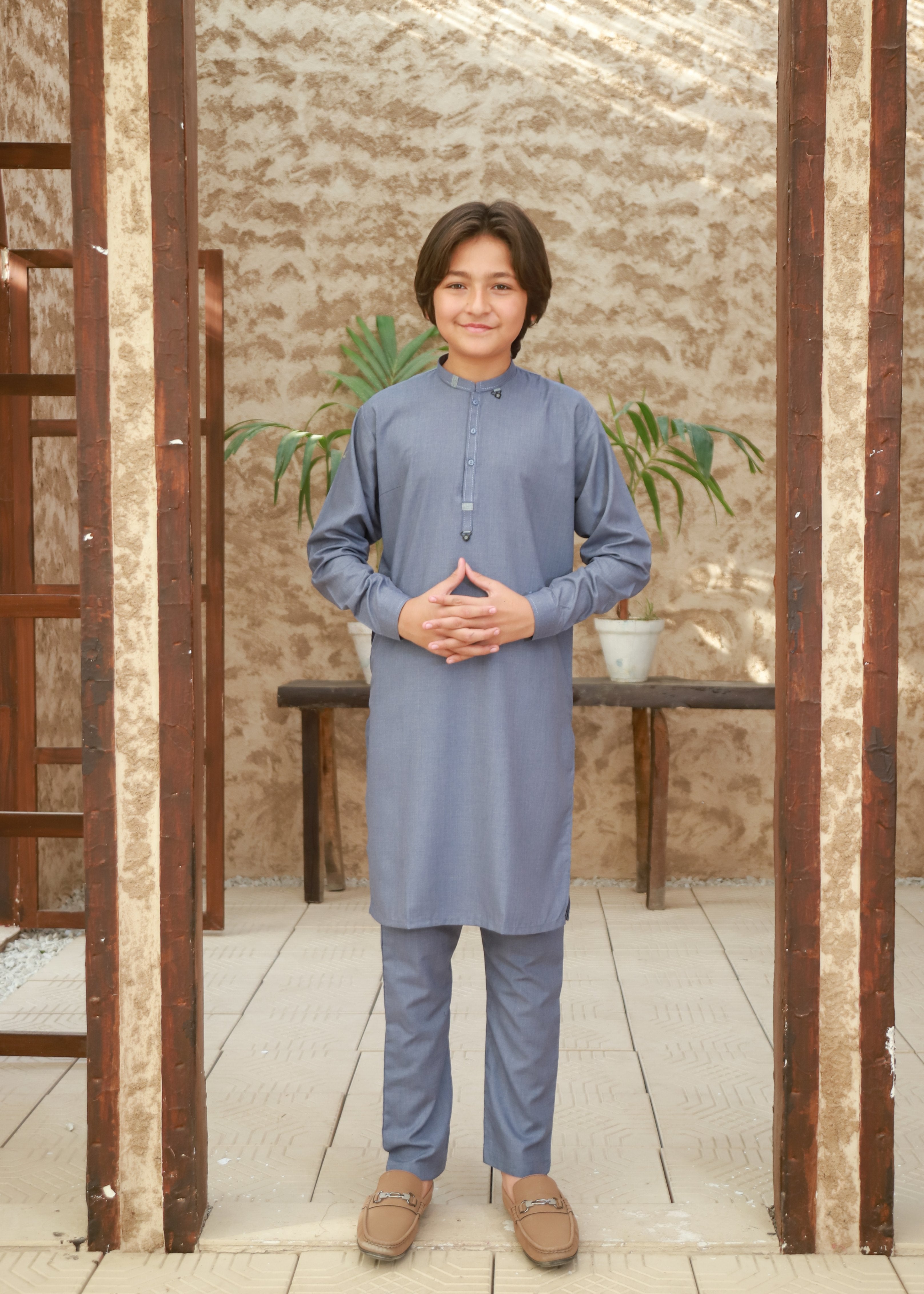 wash & wear Kurta Set in Shadow blue