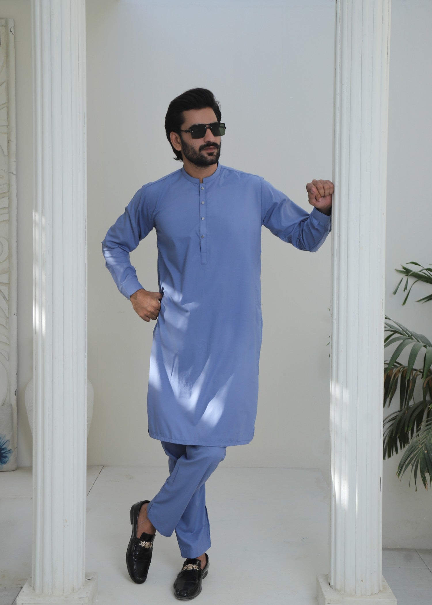 wash & wear Kurta Set in Steel blue