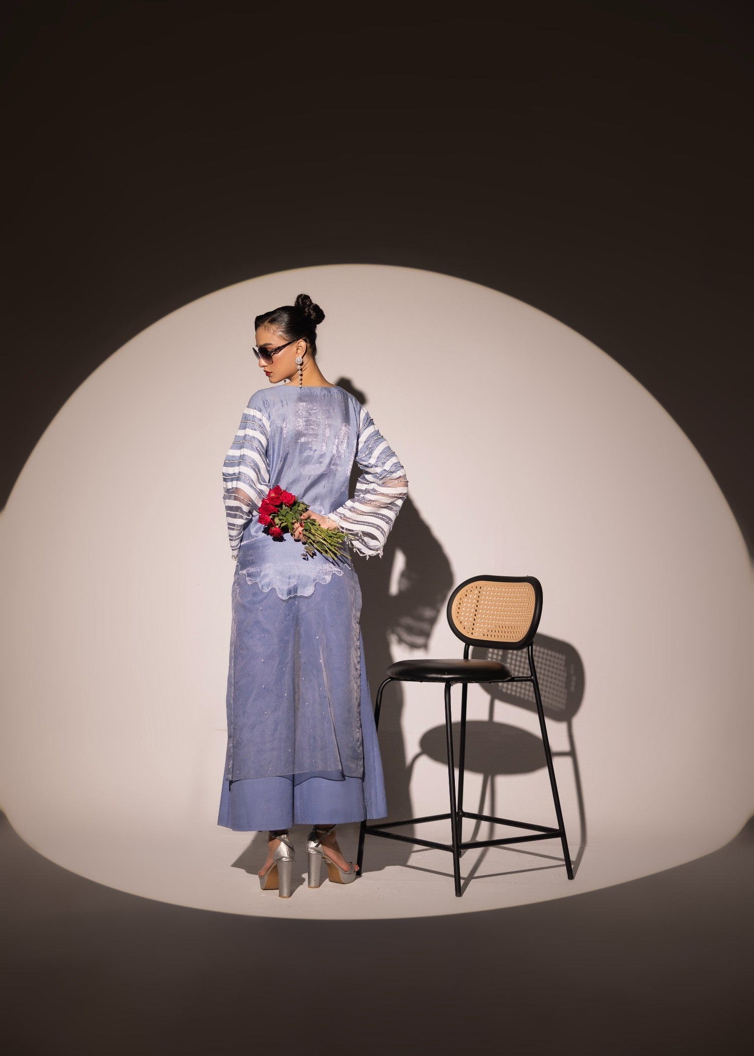 poly organza Kurta Set in Cornflower blue