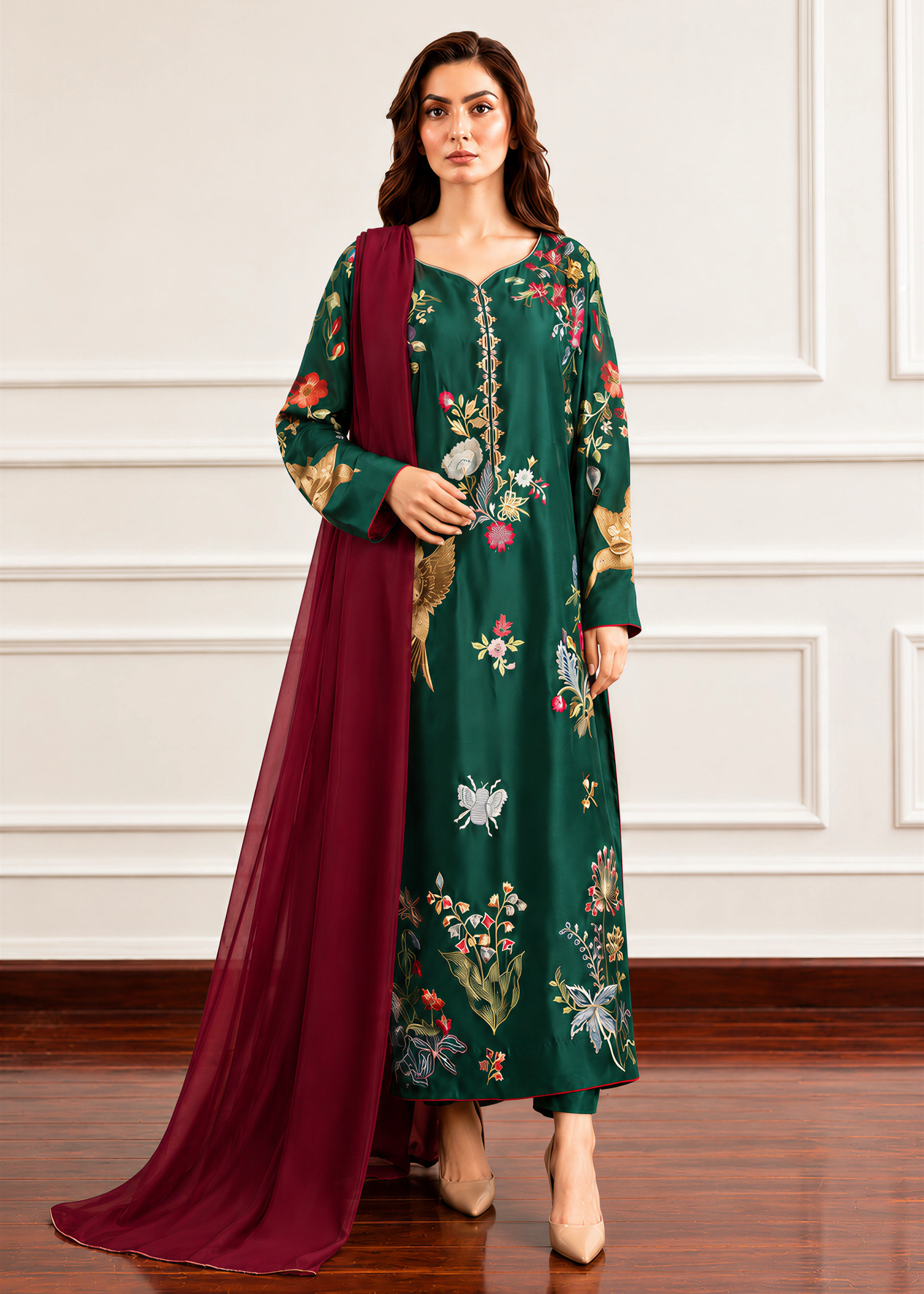 charmuse/shamooz Kurta Set in Bottle green