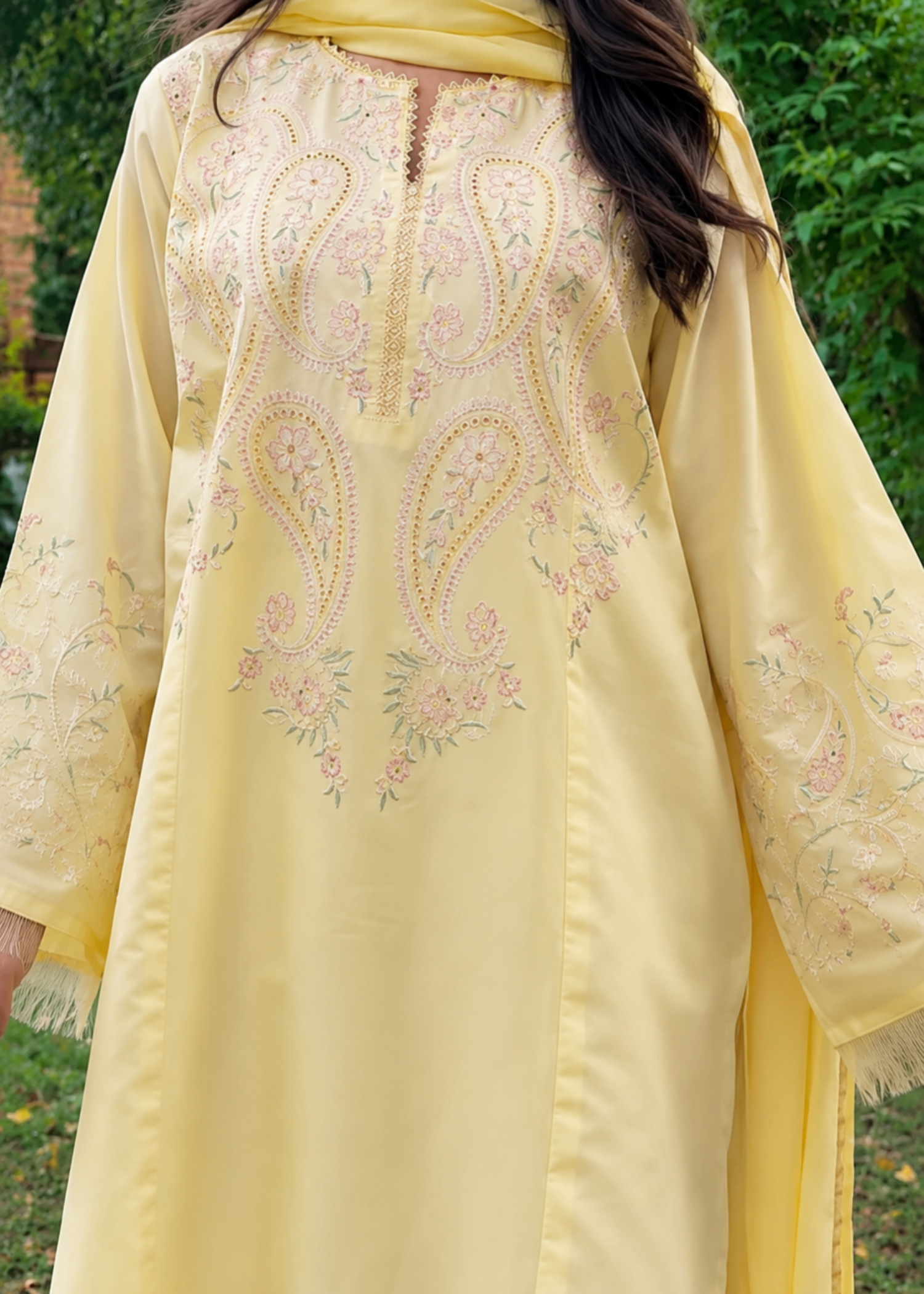 lawn Kurta Set in Light yellow
