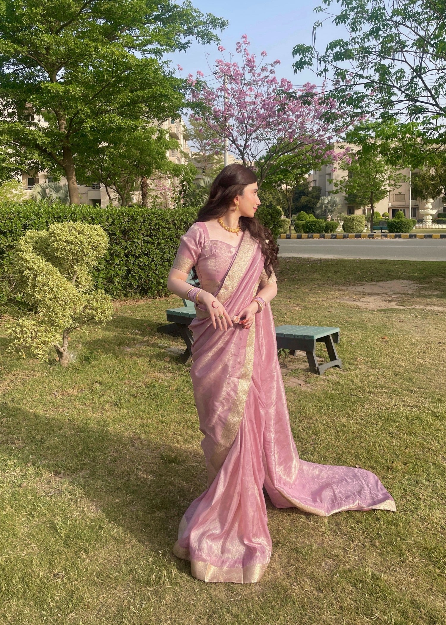 silk tissue Saree in Lilac