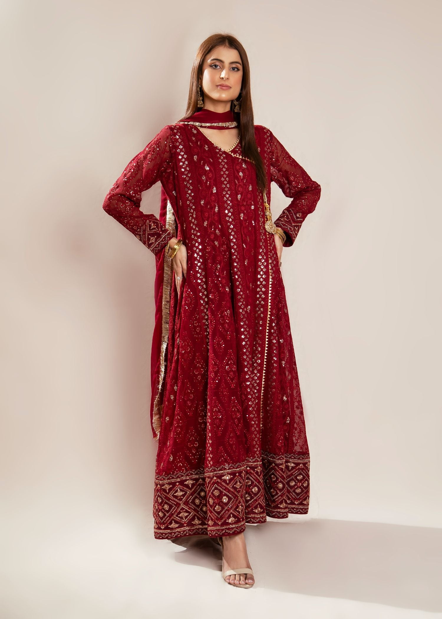 chiffon Angrakha in Maroon