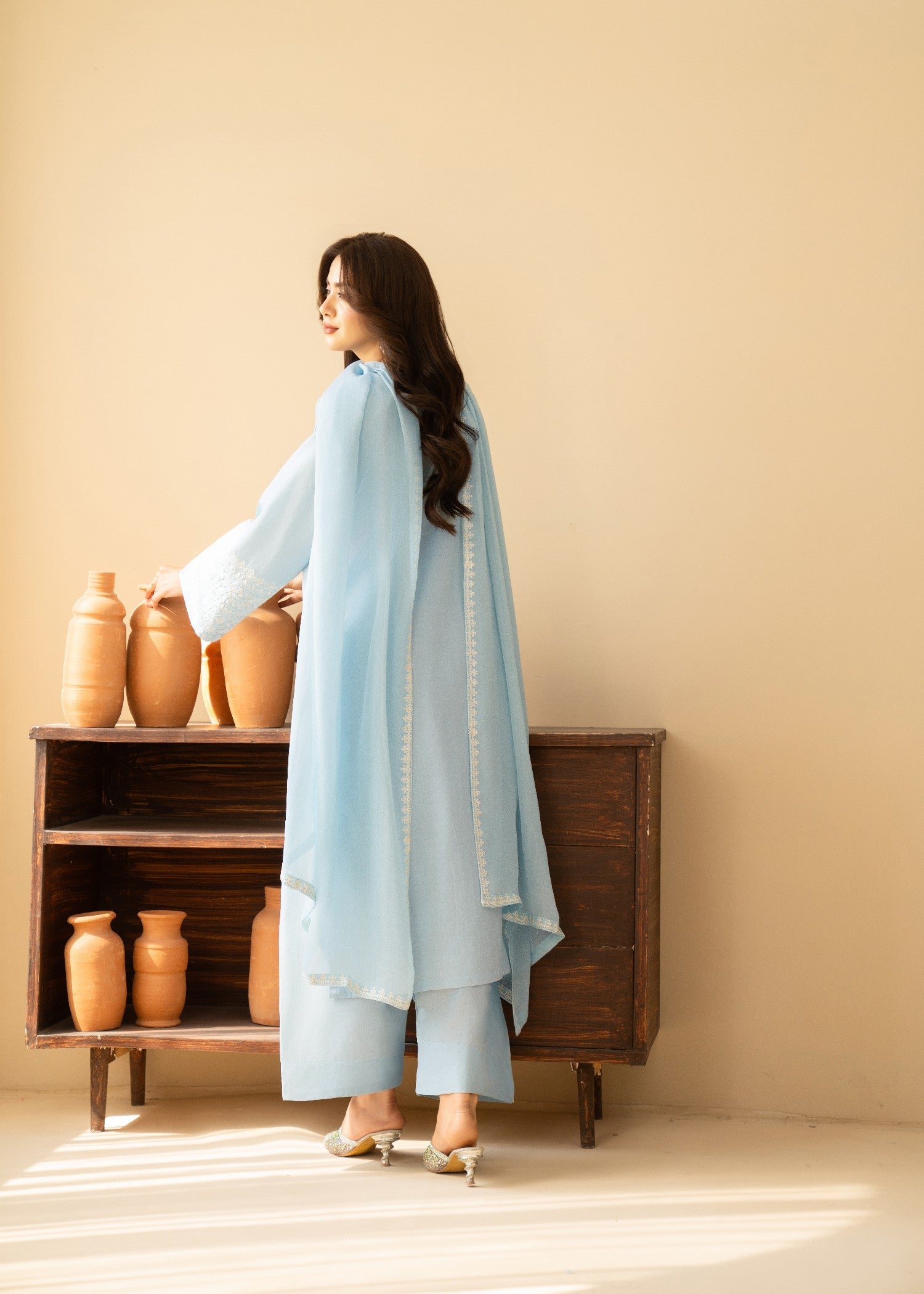 lawn cotton Kurta Set in Ice blue