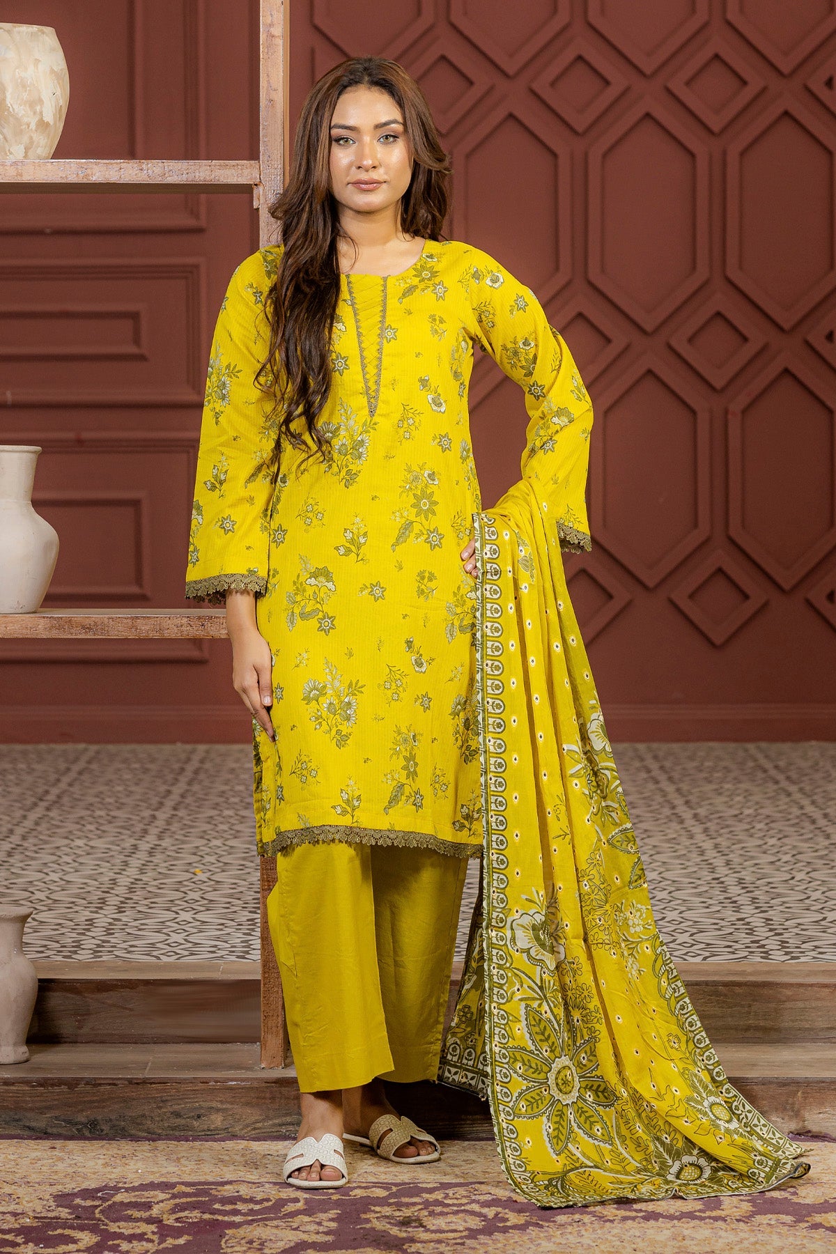 lawn voile Kurta Set in Mellow yellow